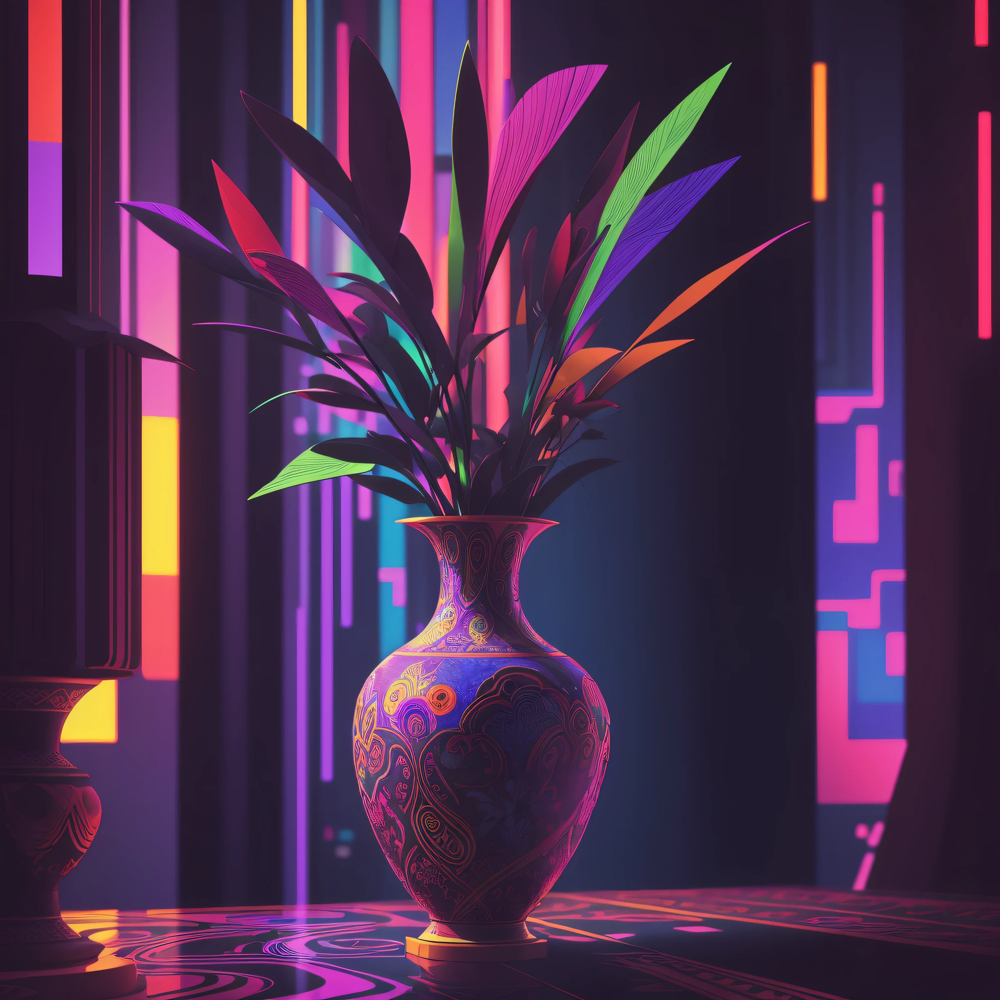digital art of a vase, psychedelic, cinematic, detailed, cyberpunk, cinematic, 8k, by Alexej von Jawlensky --auto --s2