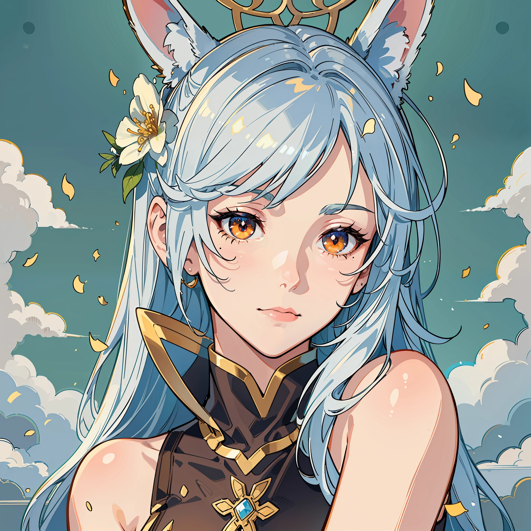 (masterpiece, best quality, ultra-detailed, highres, best illustration),perfect face, ((solo, solo focus)),sidelighting,, epic, illustration, render, volumetric lighting, welcoming, see-through gossamer, in Japan,lustrous skin,(bloom), (shine), ray tracing,masterpiece, best quality, 1boy, male focus, solo, blue hair, multicolored hair, rabbit ears, two-tone hair, mole, white hair, chinese clothes, upper body, brown eyes, orange eyes, hand on own chin, looking at viewer,depth_of_field,very detailed background,extreme light and shadow,(detailed eyes), (beautiful) beautiful detailed eyes, perfect lighting , perfect anatomy,(extremely detailed illustrated 8k wallpaper),(masterpiece), (best quality), (ultra-detailed), (best illustration),(best shadow), (fantasy:1.4) , vivid colors,