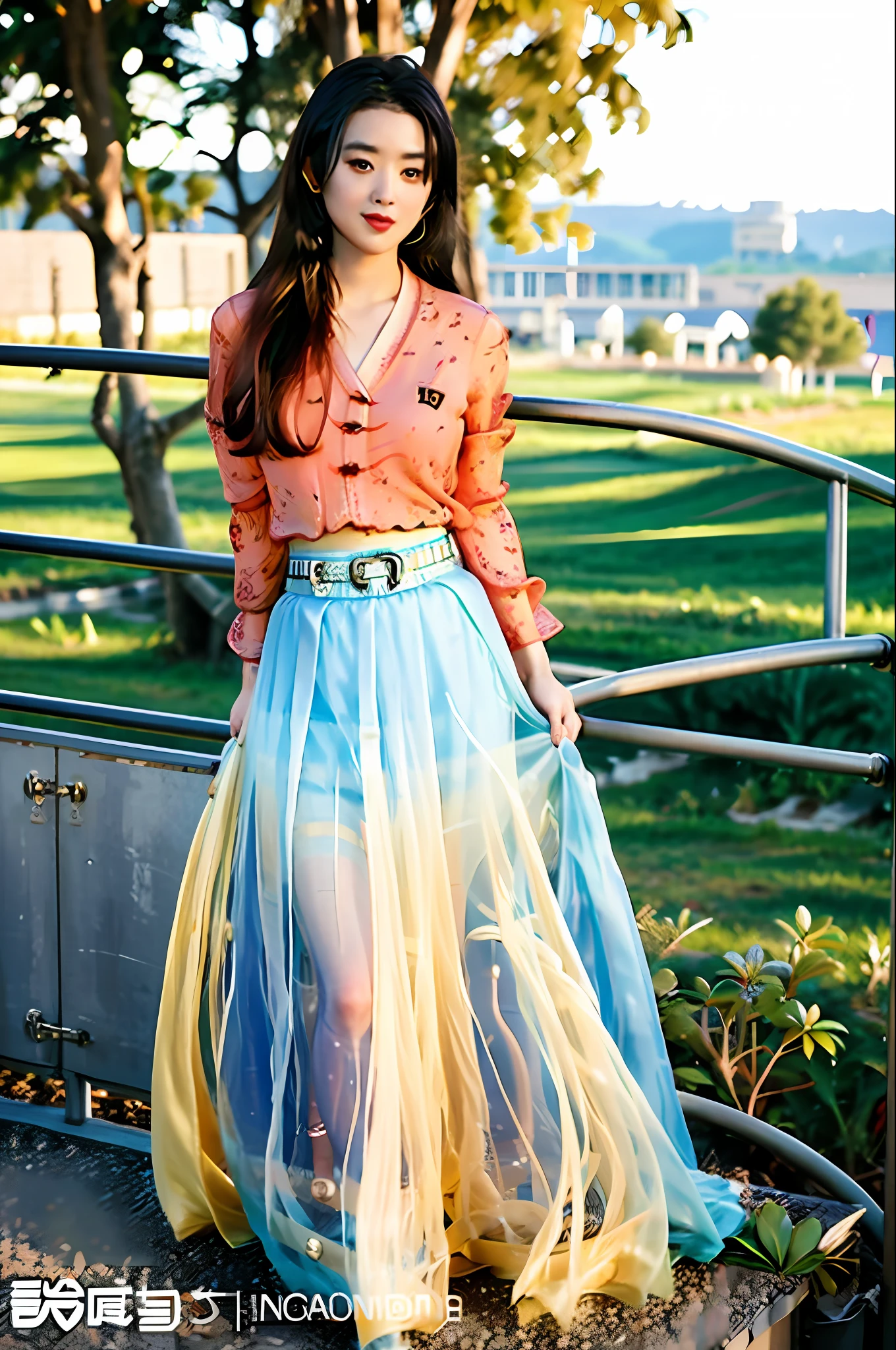 Masterpiece, best, 1girl, aqua eyes, black hair, shut up, colorful background, looking at viewer, outdoor, solo, upper body, seductive, clean, beautiful face, pure face, fair skin, sexy pose, ( (Porcelain skirt, Hanfu)), long hair, ((perfect female figure)), mature woman, mature woman, narrow waist, Chinese goddess