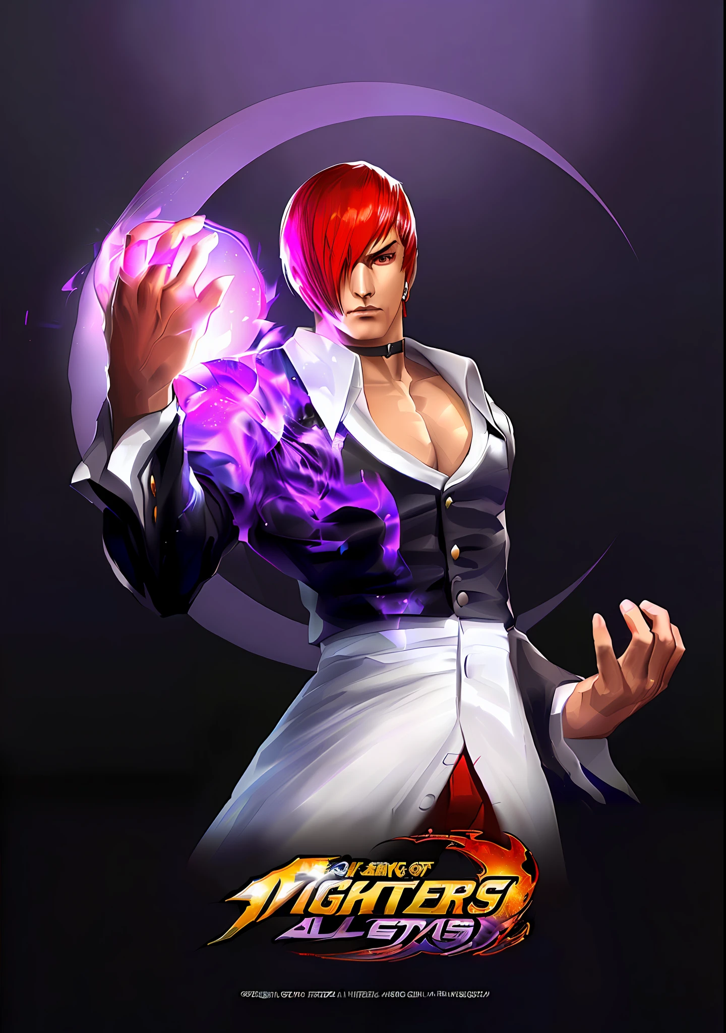 a close up of a person holding a purple ball, king of fighters style, character from king of fighters, fighting game character, as a character in tekken, jin kagetsu, striking detailed artstyle, key art, snk, official character art, daigo ikeno, fighter pose, fan art, sfw version, new character