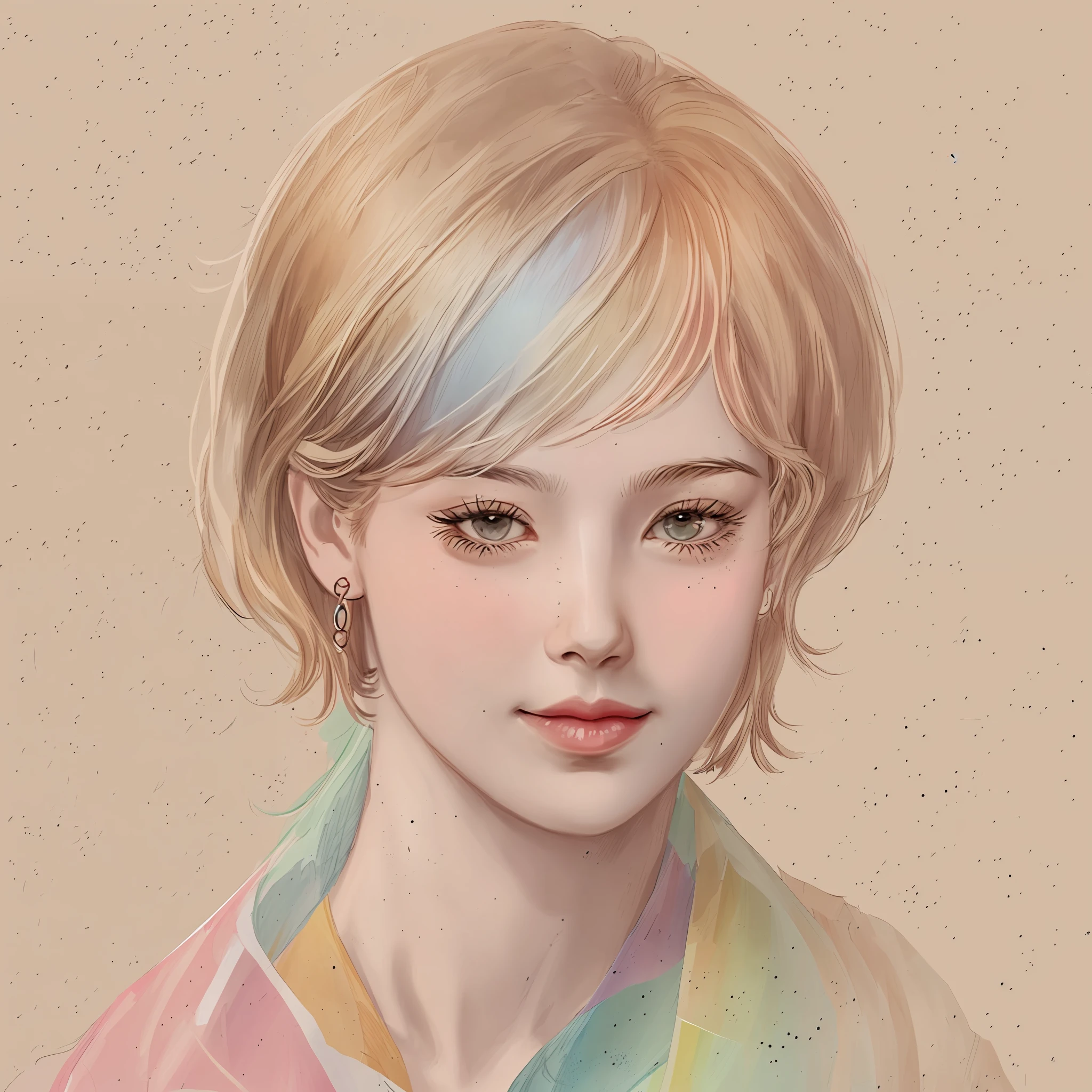 paper, woman, tomboy, short hair, coloring this drawing, watermark, colors, half smile, lines --auto --s2