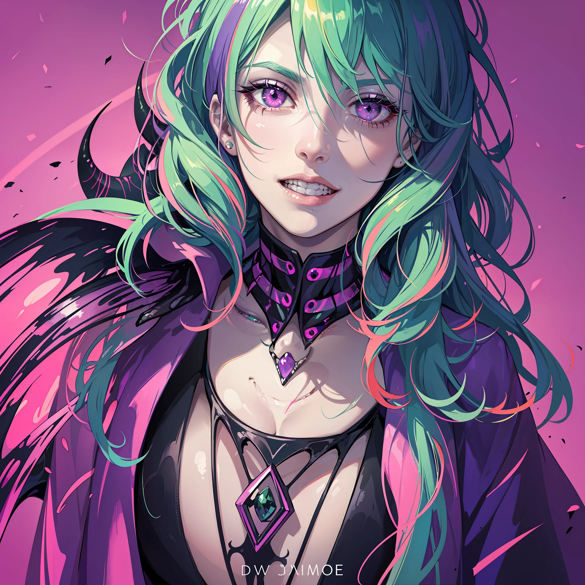 Beetlejuice, official art, 1girl, solo,(demonic, semi realistic, demonic, shiny skin, textured skin),holographic eyes, heterochromia, purple eyes, striped jacket,striped shirt, two tone hair, streaked hair, multicolored hair, red hair, green hair, wild hair, evil scene,teeth, side lighting, ray tracing, depth of field, solo, extreme light and shadow, masterpiece, post apocalyptic, sexy, beautiful , scary, rich in detail,(detailed eyes), (handsome) detailed, (dirt splotches), (horror theme), (beetlejuice), detailed eyes,(straight-on),(masterpiece), (best quality), (ultra-detailed), (best illustration),(best shadow),rim lighting, beetlejuice, ((Beetlejuice)), crazy grin, crazy