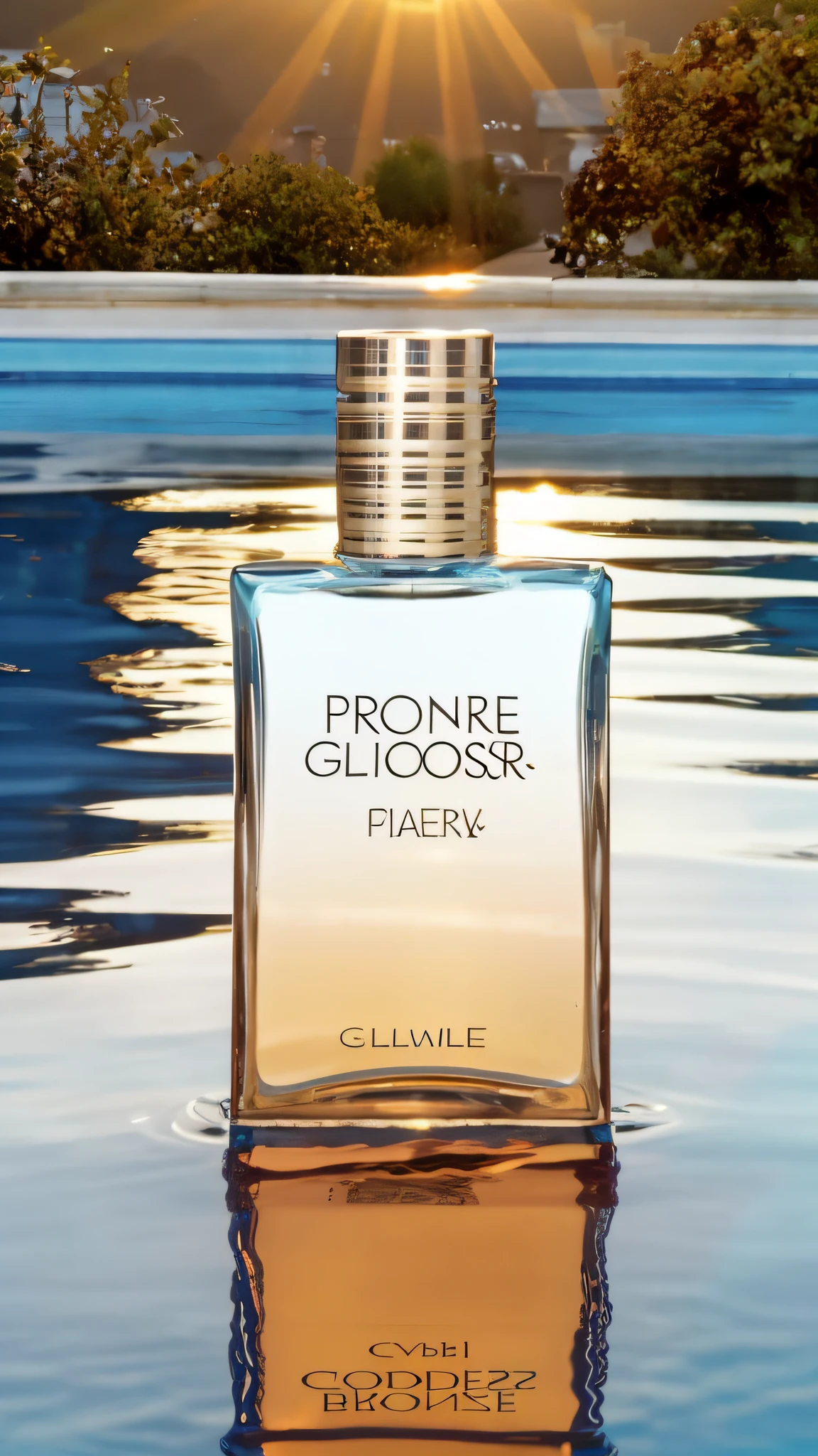 Perfume, transparent glass reflecting the reflection