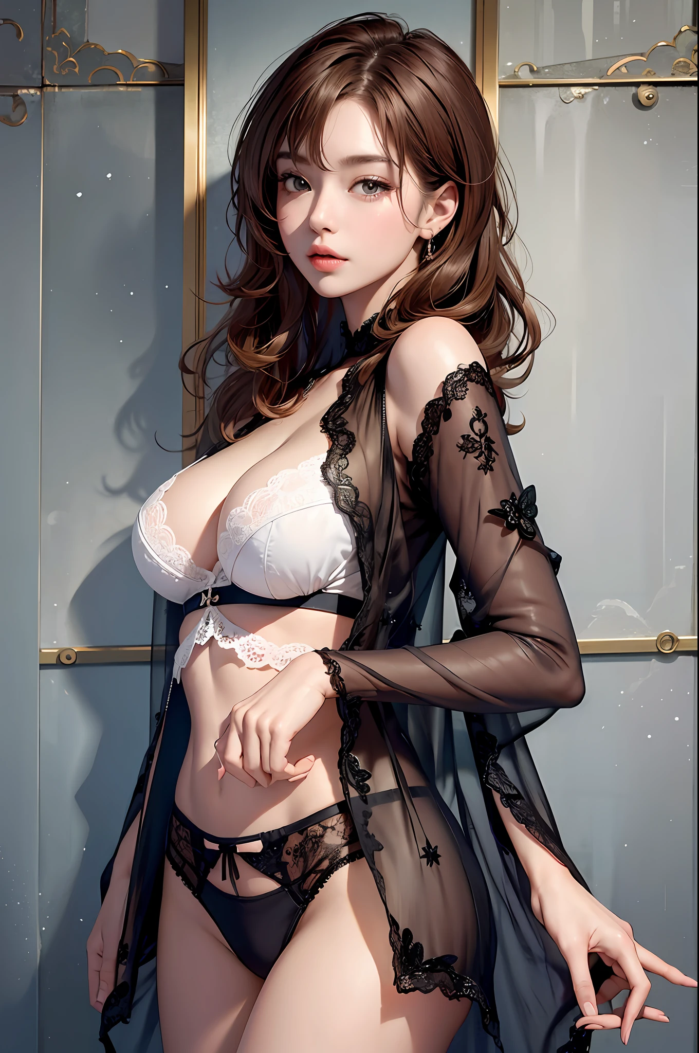 (Best Quality, 8k, 32k, Masterpiece, UHD: 1.3), Attractive Japan Female Pictures, One Girl, (Big: 1.2), Erotic Underwear Style, Lace, Lace Cardigan, Red, Undressed, Shoulder Out, Super Cute, Pastel Colors, Upper Body to Thighs, Nice Perfect Face with Soft Skin, Gorgeous Wavy Long Brown Hair, 8
K resolution, ultra-realistic, ultra-detailed, high quality, living, large
Bile Pose Cute Pose --auto --s2