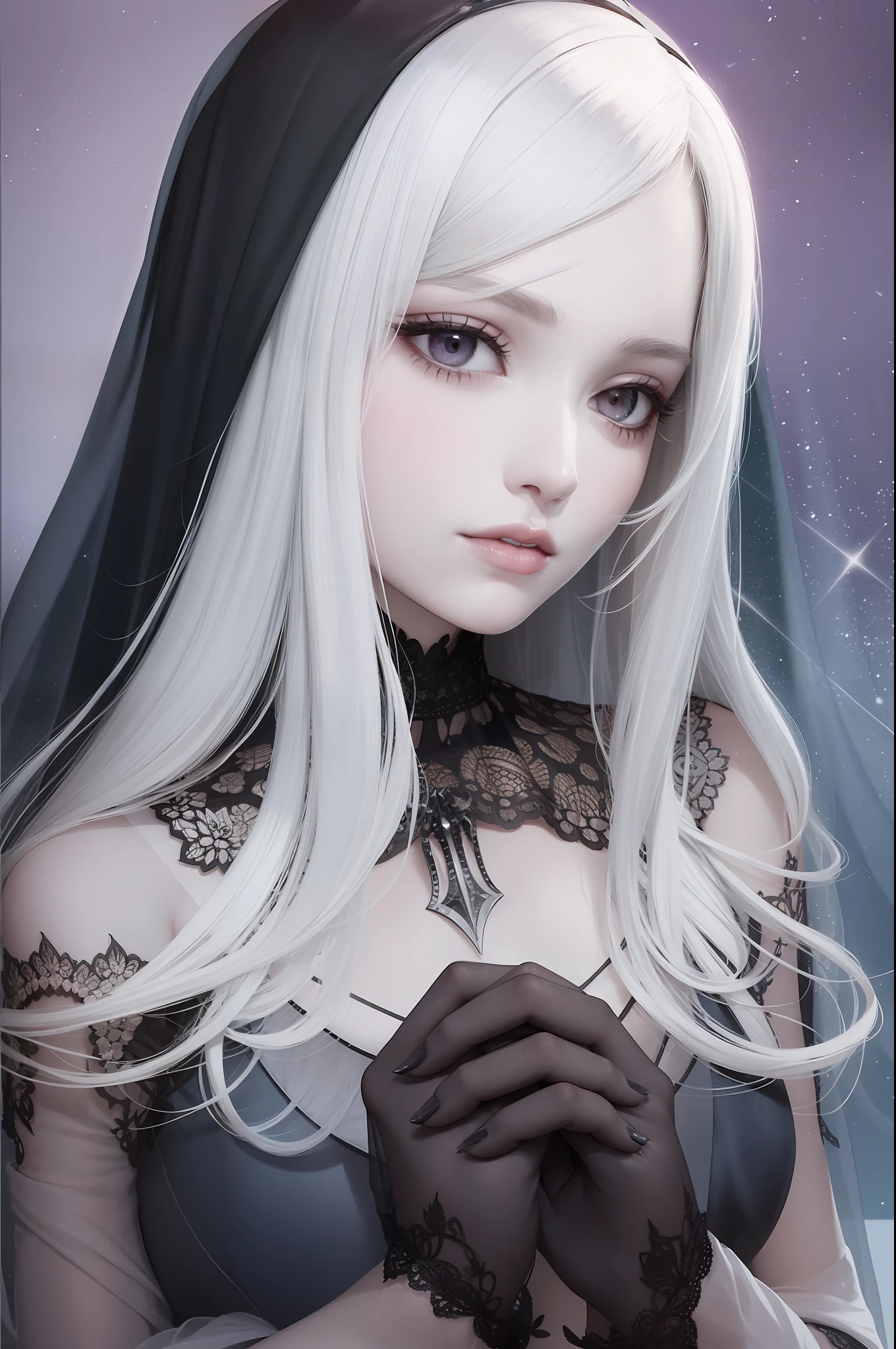 pale lady clasped her hands under a dark veil --auto --s2