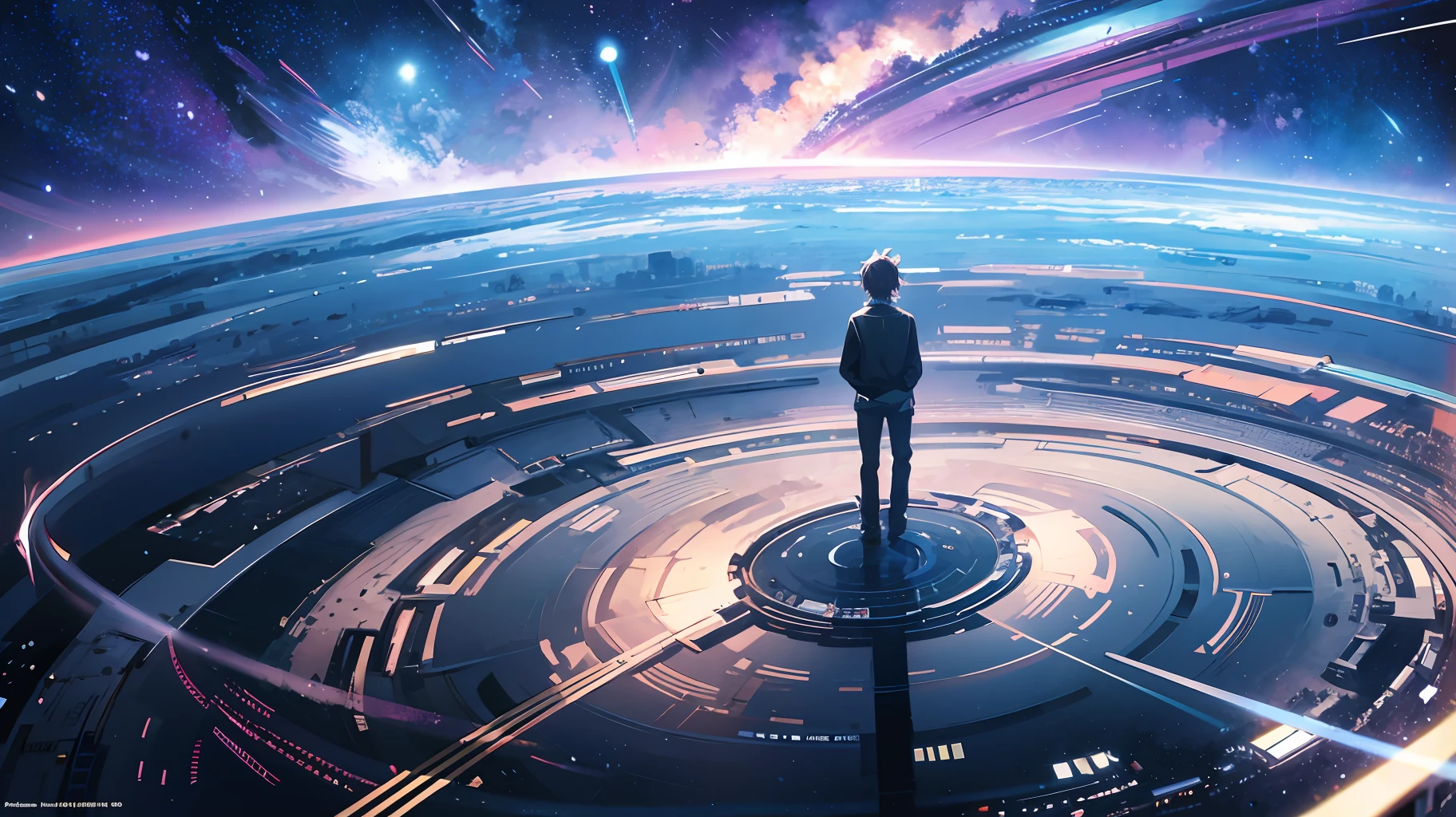 ridiculous resolution, high resolution, (masterpiece:1.4), super detailed, 1boy, seen from above, space, floating, --v 6