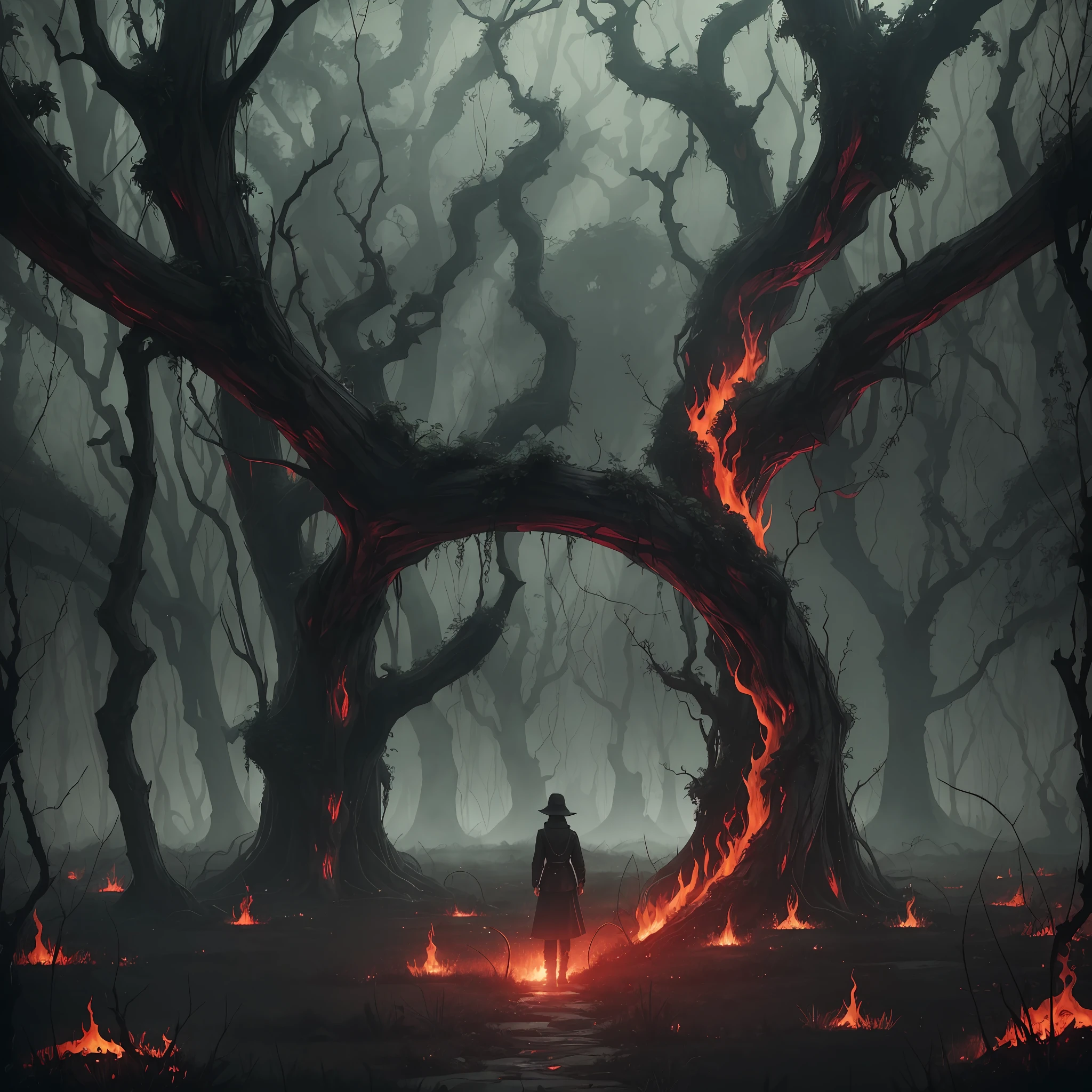 In this scene, I imagine myself in a demonic territory and thrown into hell. It was darkness in front of me, only the faint glow of lava and flames, allowing me to see my surroundings. The air was filled with sulfur and toxic gases that made it difficult for me to breathe.
Walking a little further, I saw a twisted tree. These trees are not like the trees you usually see, their branches and trunks twist into strange shapes, exuding an aura of toxicity and evil. The first time I saw trees like this, it made me feel very unusual, as if they were a plant infected by dark energy.
Walking some way forward, I saw some grass, but they were not green, but black and red. These meadows are overgrown with twisted, deformed plants with sharp thorns and barbs that are very disturbing. These plants and meadows remind me of a demon botanical garden that does not exist on Earth, and I am shocked.
Surrounded by ghosts and demons, they made all kinds of terrible roars, moans and cries that made me feel very scared. It is a dark place devoid of life and light, only pain, horror and demons. In this hell, no life and no plants should exist, but there are some twisted and mutated plants in this scene, which makes me feel very uneasy and surprised. --auto --s2