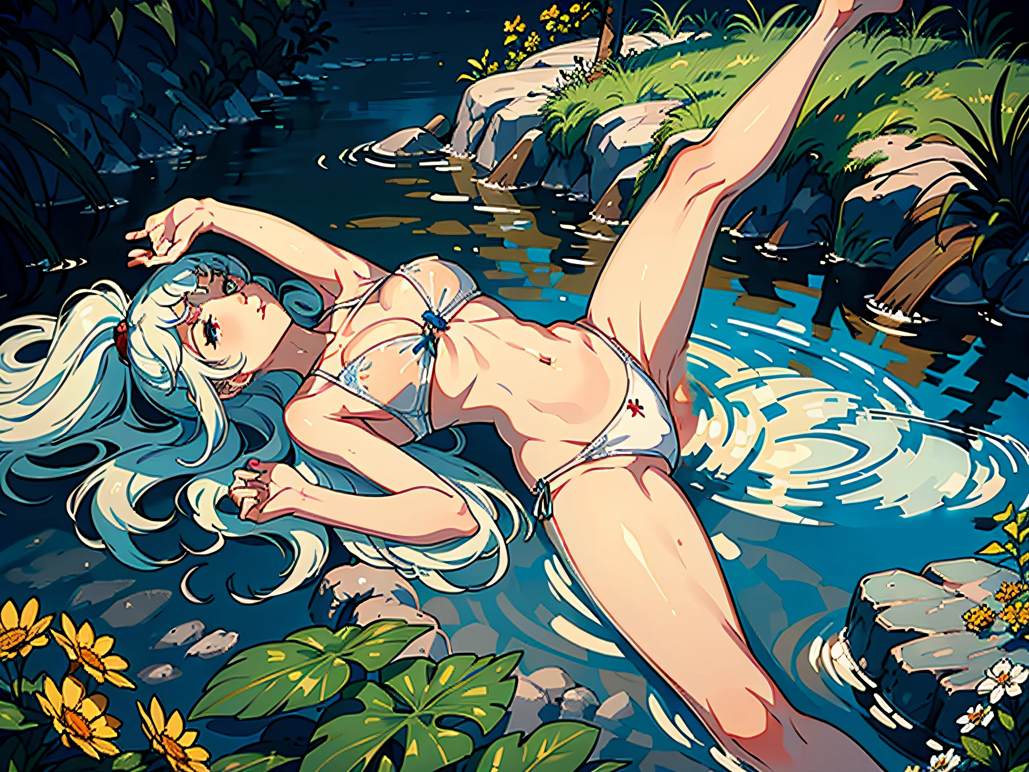 background depiction, pond water surface,