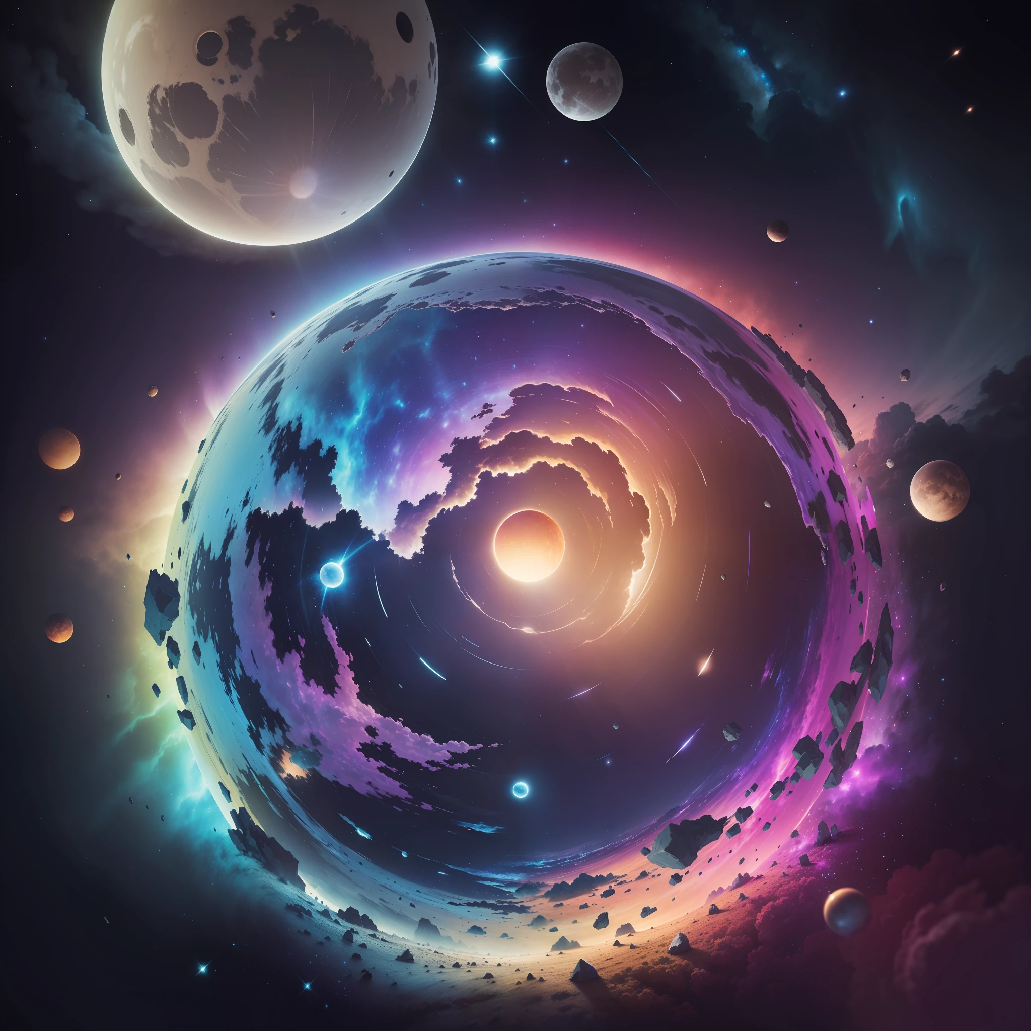 Vast landscape photos, runes around the sun, (sun: 1.2), (meteors: 0.9), (nebula: 1.3), break production art, intricate details, volumetric lighting, realism break (masterpiece: 1.2), (best quality), 4k, ultra-detailed, (dynamic composition: 1.4), very detailed, colorful details, (iridescent colors: 1.2), (luminous lighting, atmospheric lighting), dreamy, magical, (solo: 1.2)