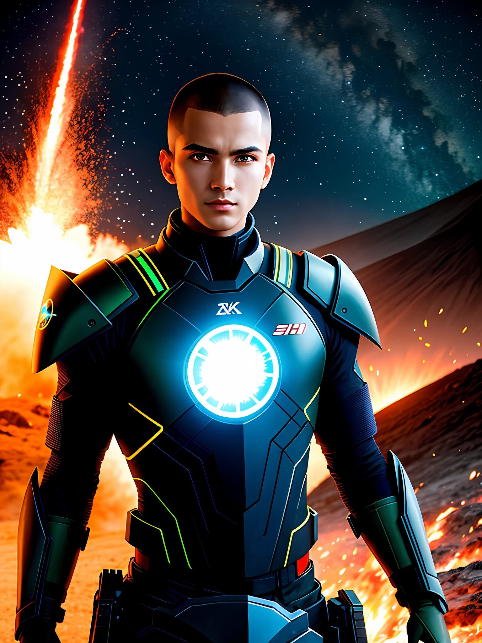photo of a male soldier in futuristic space armor, handsome, buzz cut, 5 o'clock shadow, (8k UHD:1.2), full resolution, detailed skin, high quality photography, RAW photo
ADDCOMM
volcanic island background
Red flame, soft particles, explosion
BREAK
green flame, soft particles, explosion
BREAK
blue flame, soft particles, explosion
volcanic island background