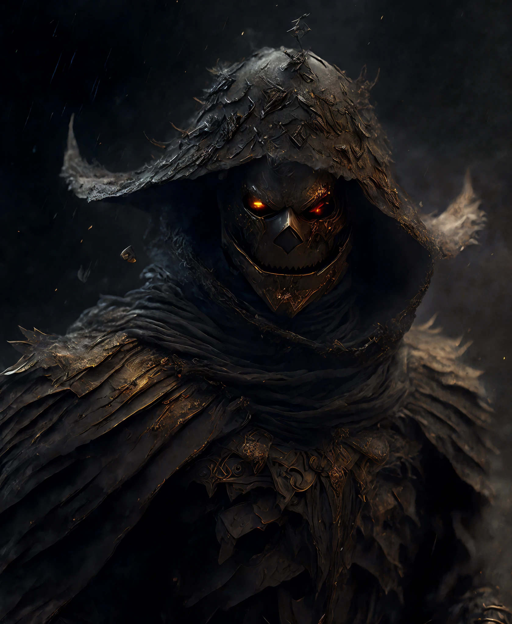 Close-up (Scarecrow from DC in Viking style: 1.3) emerging from wet black mud, extremely detailed, smoke, sparks, metal shavings, flying debris, volumetric light