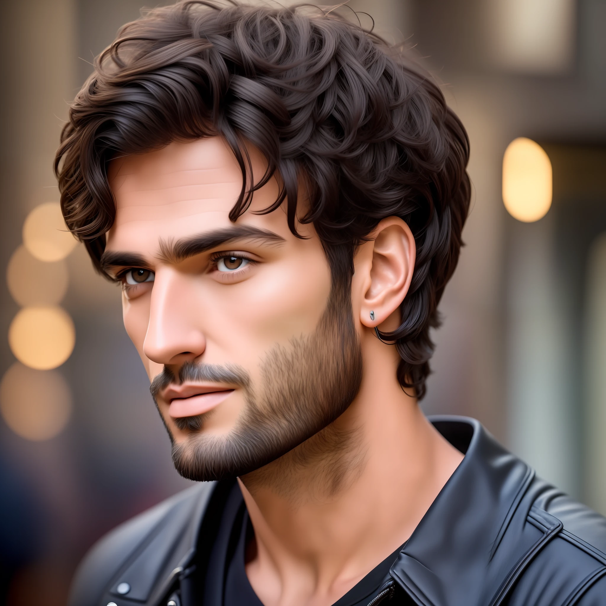 (front view) very detailed  photograph of a italian man, detailed coffee shop background, (with black hair), (dark eyes) (symmetric handsome face) nice and well defined nose, (well marked and angular jaw), proportioned and full lips, stunning realistic photography, realistic soft color, octane render, intricately detailed, sharp focus, stunning full color, shot on DSLR camera, 32k resolution, best quality, (focus on skin texture)