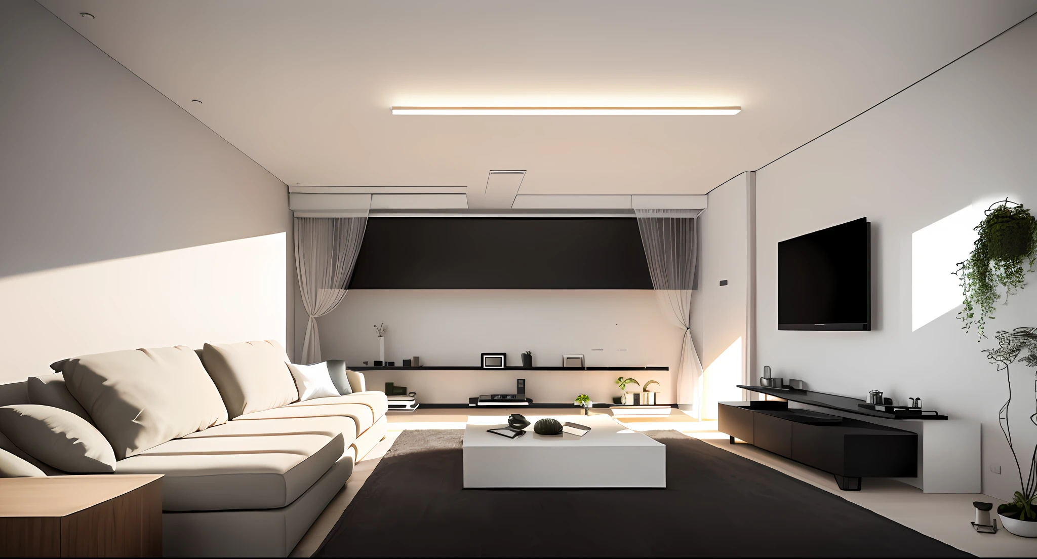 there is a living room with a couch and a television, inside a modern apartment, sao paulo, apartment design, with backdrop of natural light, modern and minimalist, minimal modern, city apartment, apartment with black walls, inside a cozy apartment, apartment of an art student, fancy apartment, minimalist home office, interior, great space, well-appointed space