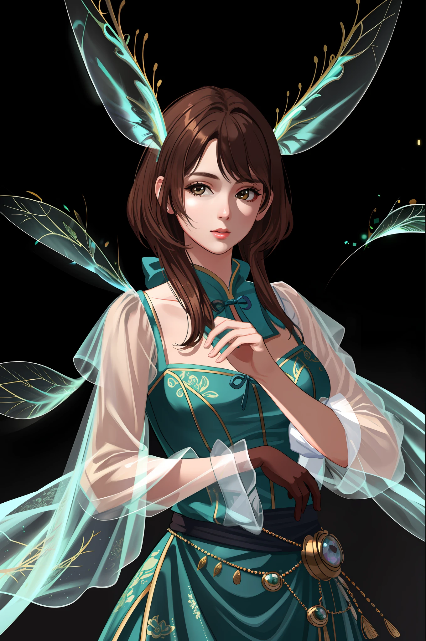 Kitch, Transgender female,(masterpiece, best quality, ultra-detailed, highres, best illustration),perfect face, ((solo, solo focus)),side lighting, epic, illustration, render, volumetric lighting, welcoming, see-through gossamer, lustrous skin,(bloom), (shine), solo, rabbit ears, Chinese clothes, upper body,hand on own chin, looking at viewer,depth_of_field,very detailed background,extreme light and shadow,(detailed eyes),perfect anatomy,(extremely detailed illustrated 8k wallpaper),(masterpiece), (best quality), (ultra-detailed), (best illustration),(best shadow), (fantasy:1.4) , vivid colors, specular highlights, embers