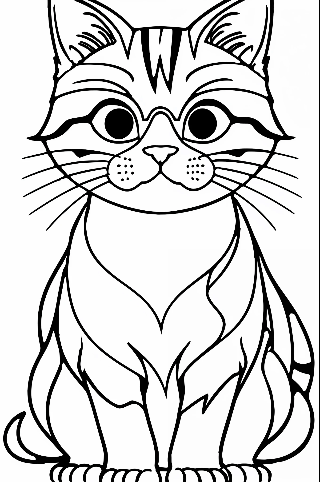 Coloring page of a happy and full-bodied cat