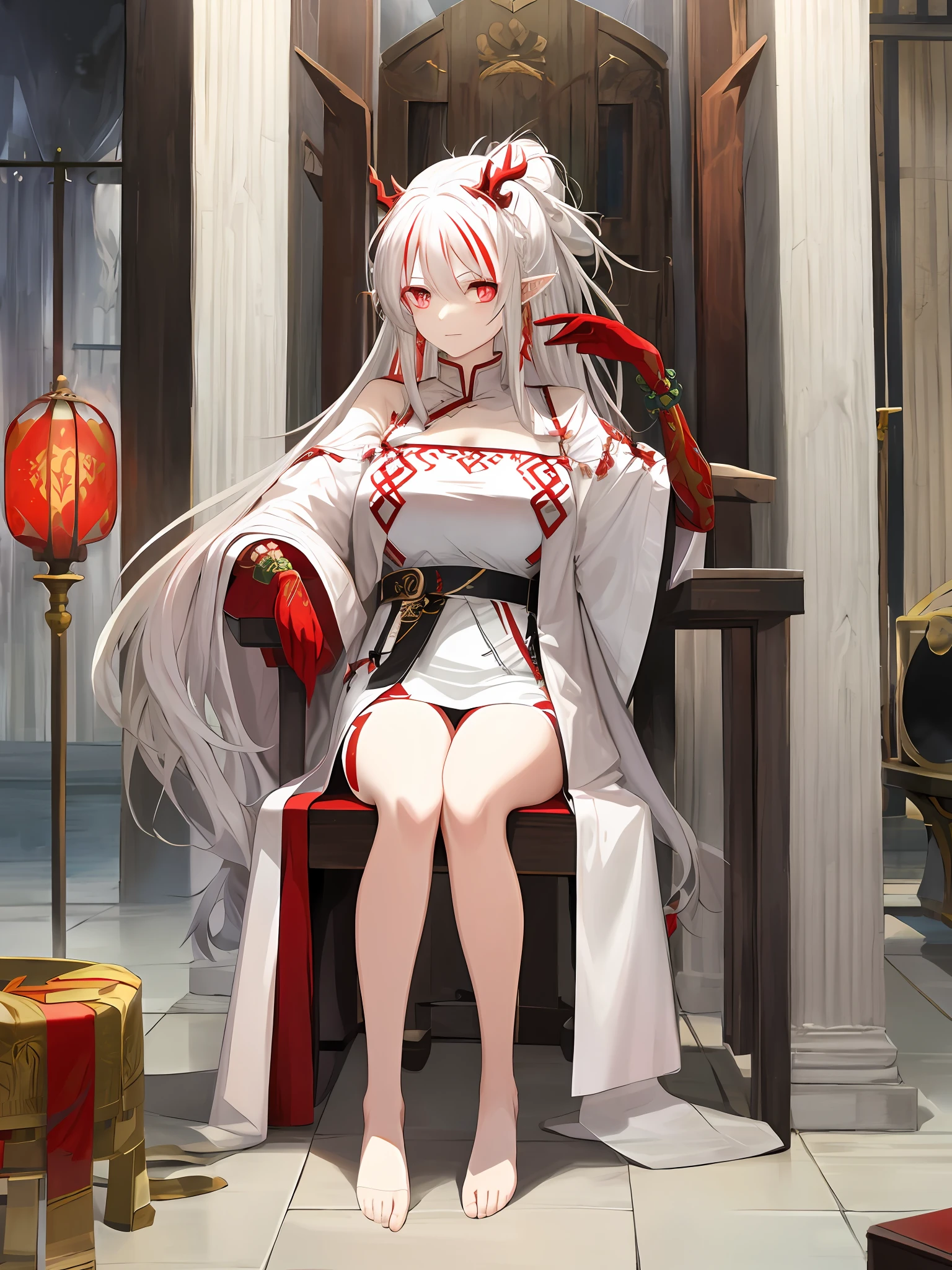 White hair, red eyes, royal sister, long hair, ancient style