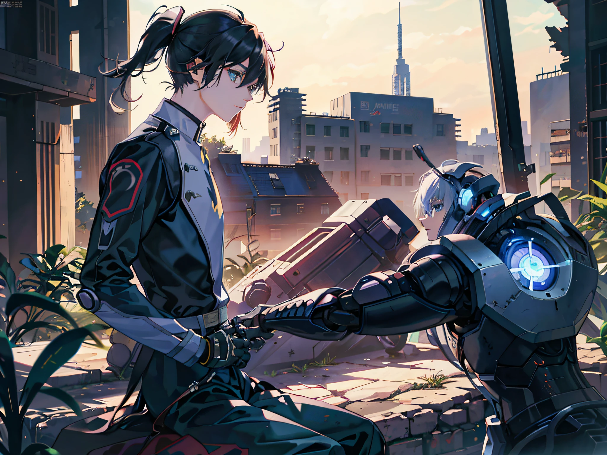 anime scene of two people in a city with a robot, digital cyberpunk anime art, anime cyberpunk art, cyberpunk anime girl mech, cyberpunk anime art, modern cyberpunk anime, digital cyberpunk - anime art, anime mecha aesthetic, badass anime 8 k, best anime 4k konachan wallpaper, mecha asthetic, anime cyberpunk, anime style 4 k