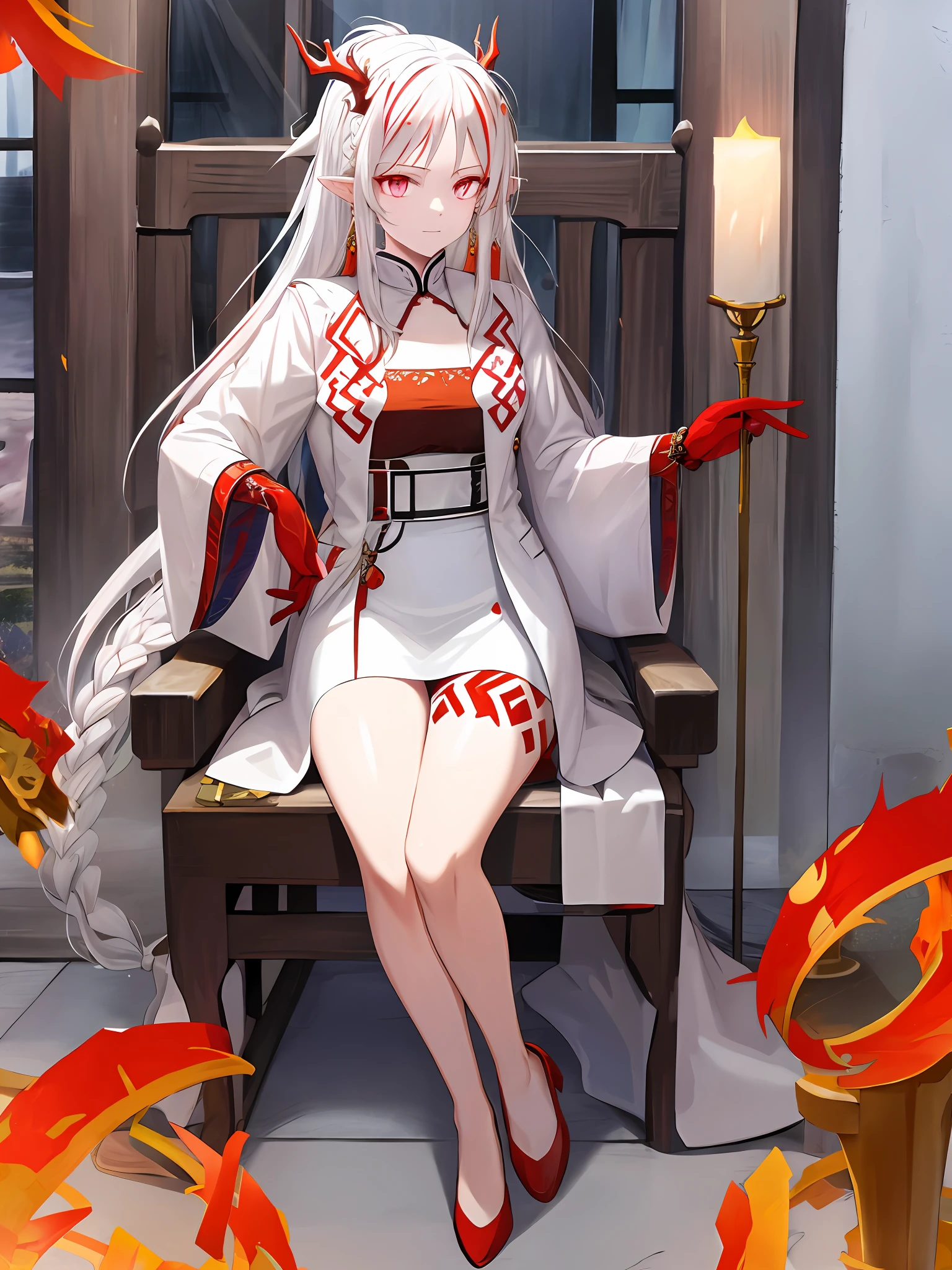White hair, red eyes, royal sister, long hair, ancient style