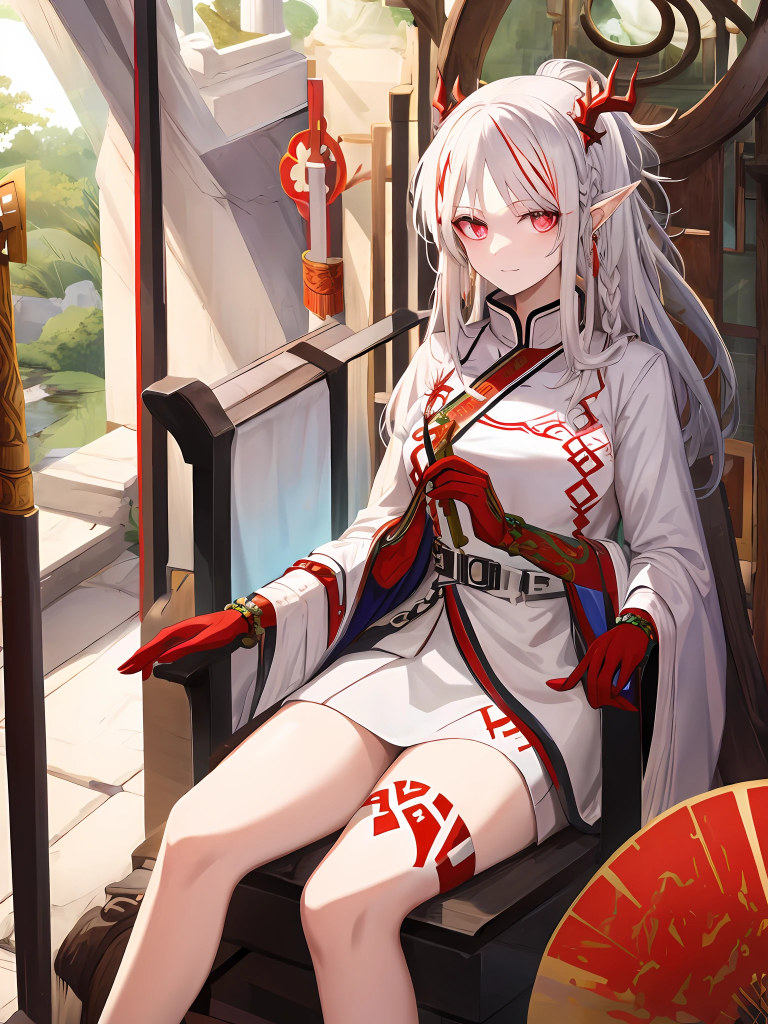 White hair, red eyes, royal sister, long hair, ancient style