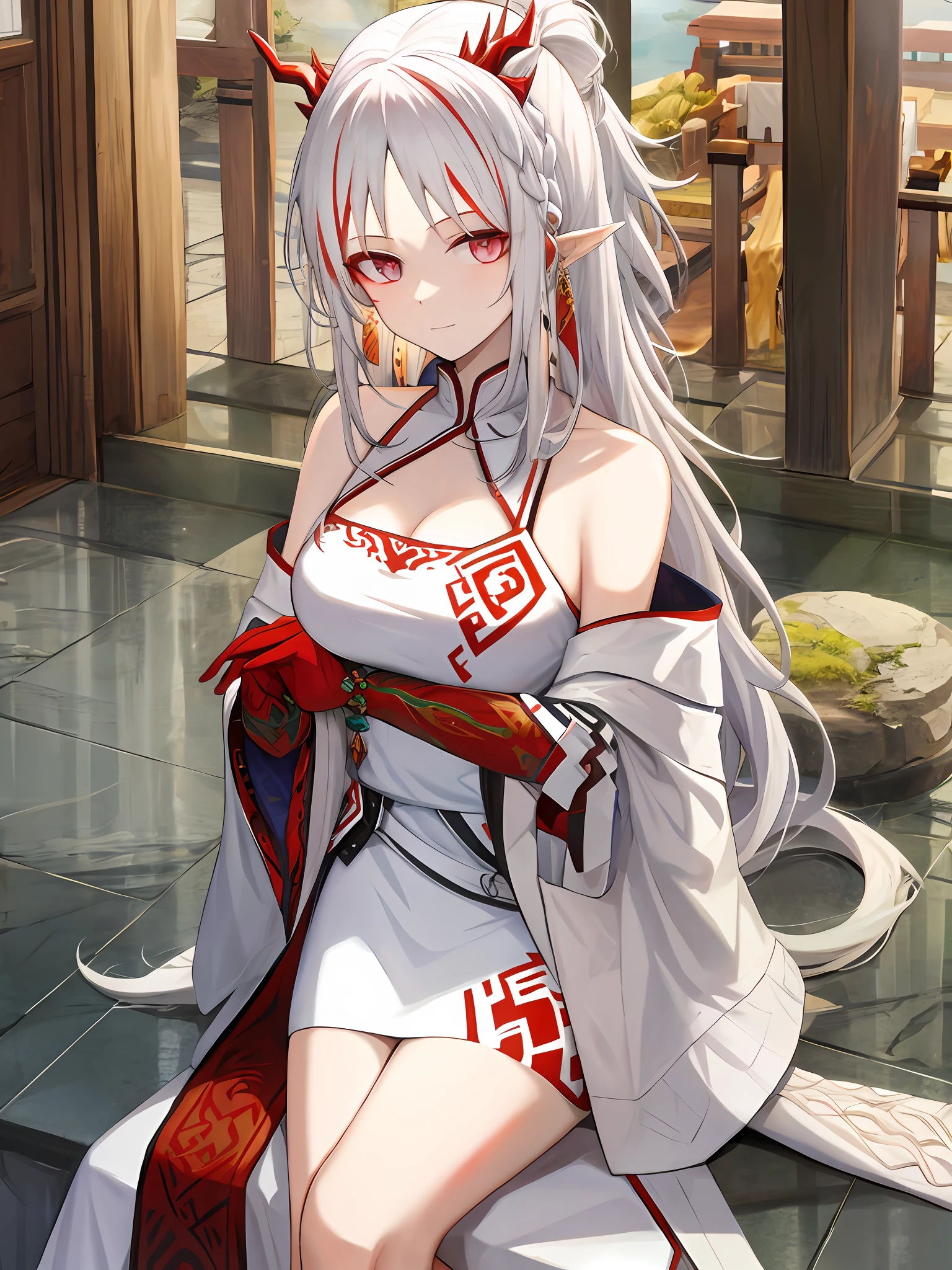White hair, red eyes, royal sister, long hair, ancient style