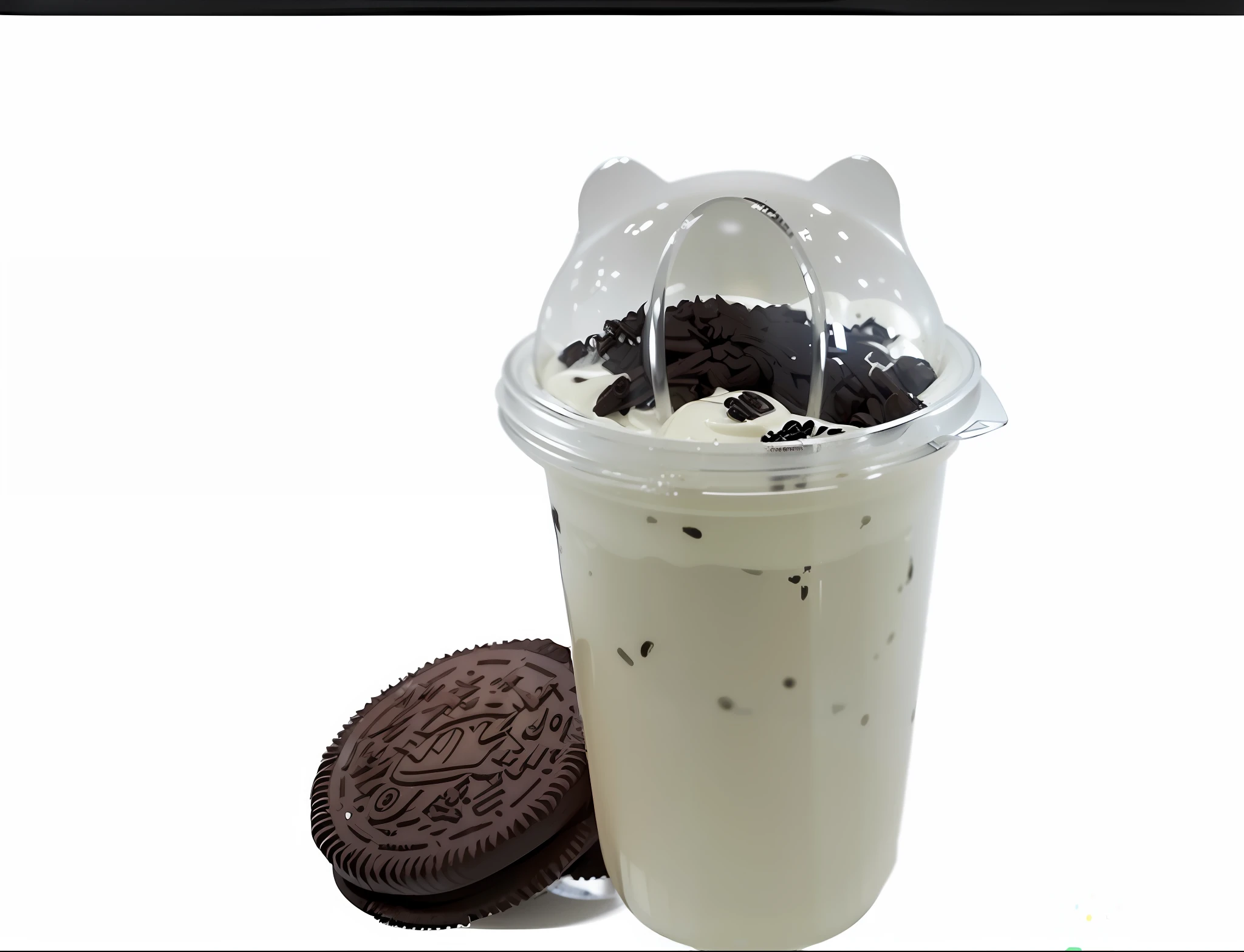 oreo cookies and milkshake in a plastic cup with a lid, milkshake, f 2. 0, milk, iced latte, drink milkshakes together, cookie monster, fuji choco, sfw version, smol, 3945074687, vanilla smoothie explosion, 2995599206, whipped cream, slush)) --auto --s2