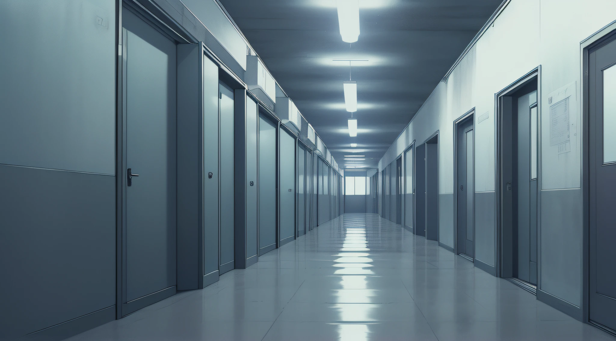 anime style art, back room, liminal space, level-190, school detention, inside, hallway, dark, dark room, lights out, dark, hallway, red closet, (anime art), [sharp focus], (HDR), (8k), (gigapixel), (masterpiece), wide hallway, wide hallway, wardrobes, lights off, at night, at dawn, no lights on the ceiling, school cabinets on the wall, wall cabinets on the sides, hallway lights off,  At night, darkness, gloomy weather.