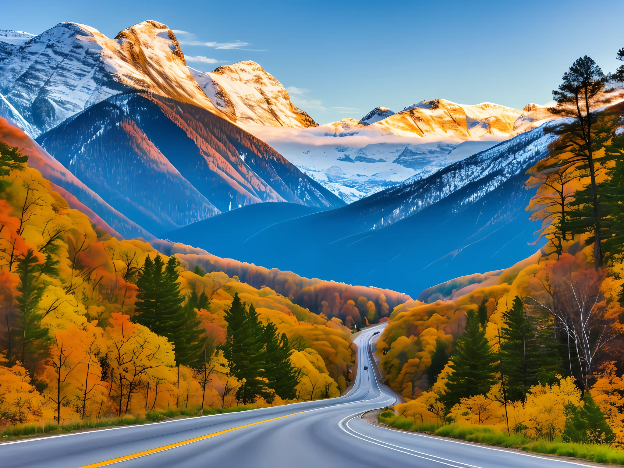 A photorealistic rendering of a winding mountain road in the Midwest, captured with a Fujifilm XT-4 camera, an f/1.8 lens, a tilt-shift lens, a tilt angle perspective, and a spy core. The camera is mounted on a tripod and the lens is set to a wide angle. The photographer uses the tilt-shift lens to create a perspective that makes the road appear to be much steeper than it actually is. The tilt angle is set to a high value, which further exaggerates the perspective. The spy core is used to capture the image in high detail. The result is a stunning image that looks like it could have been taken from a real-life location. The winding mountain road is surrounded by lush green trees and mountains. The road is covered in a thin layer of snow, which makes it look even more picturesque. The sun is shining brightly, and the sky is a clear blue. The image is so realistic that it is hard to believe that it is not a real photograph. hyper-detailed, beautifully color-coded, photorealistic, soft shadows, clean sharp focus, depth of field, dynamic angle, mesmerizing and dynamic composition, beautiful bokeh