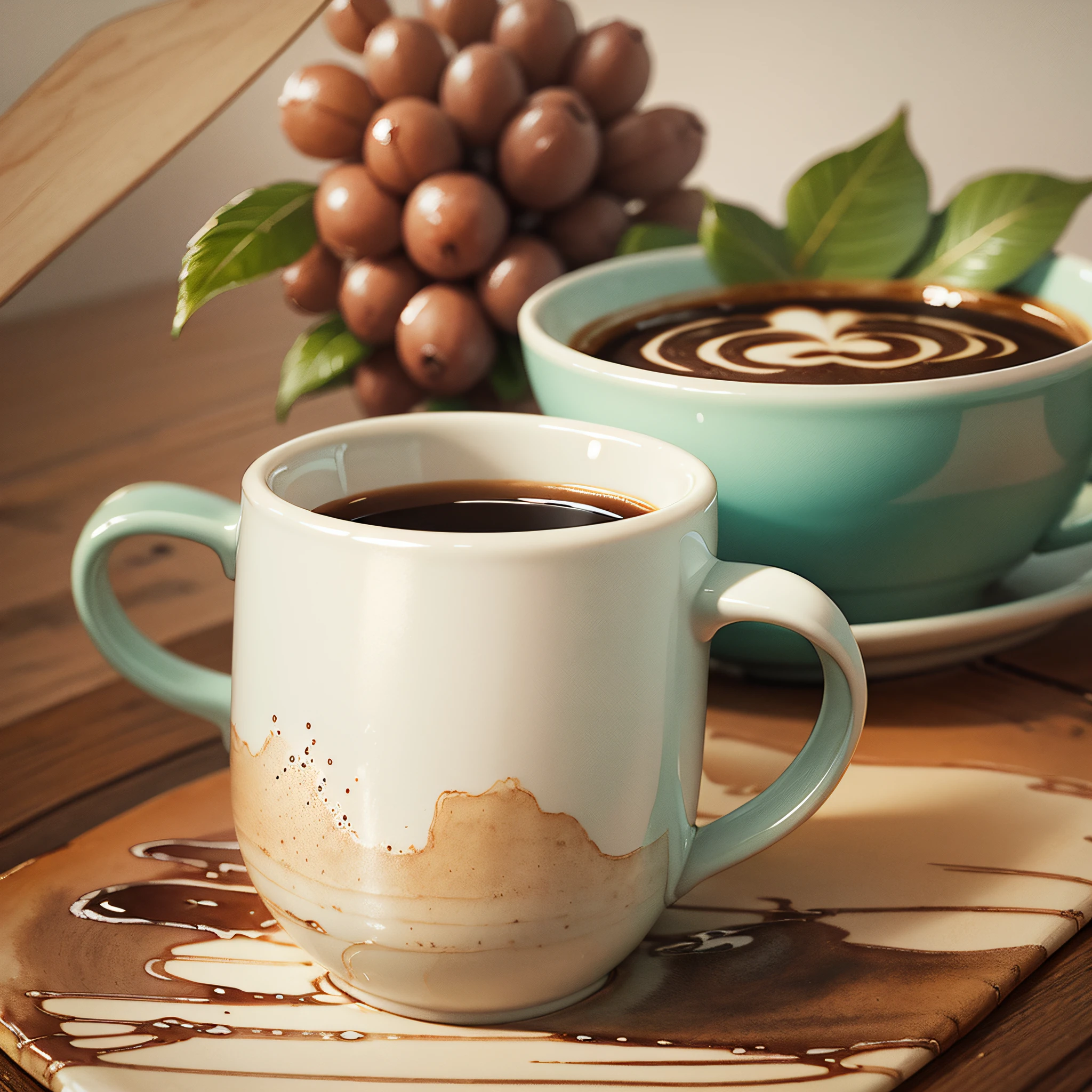 Mug and coffee on watercolor table --auto --s2