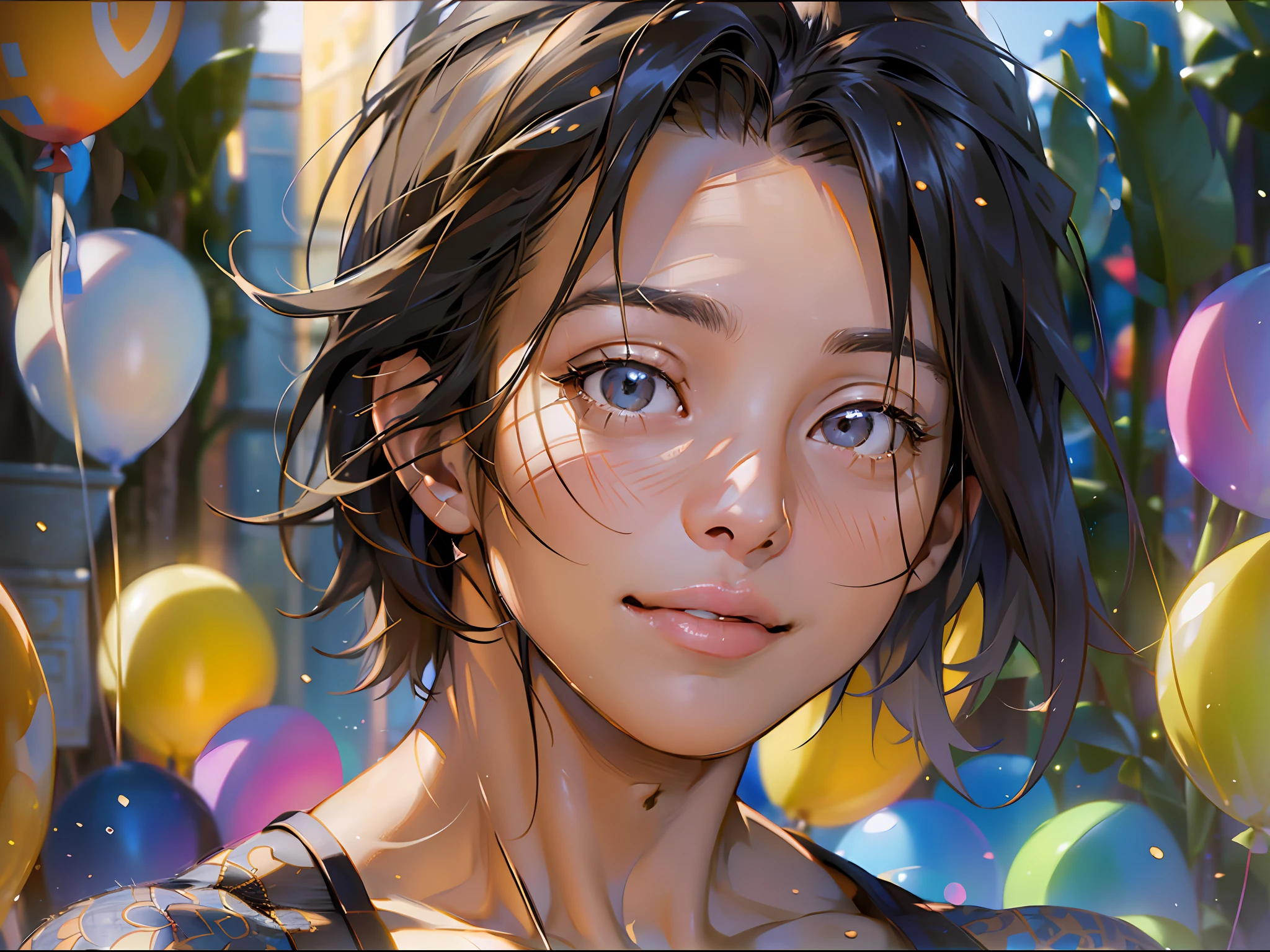 A boy, zoo, many balloons, happy, happy, perfect quality, clear focus (clutter - home: 0.8), (masterpiece: 1.2) (realistic: 1.2) (bokeh) (best quality) (detailed skin: 1.3) (intricate details) (8K) (detail eyes) (sharp focus), (happy)