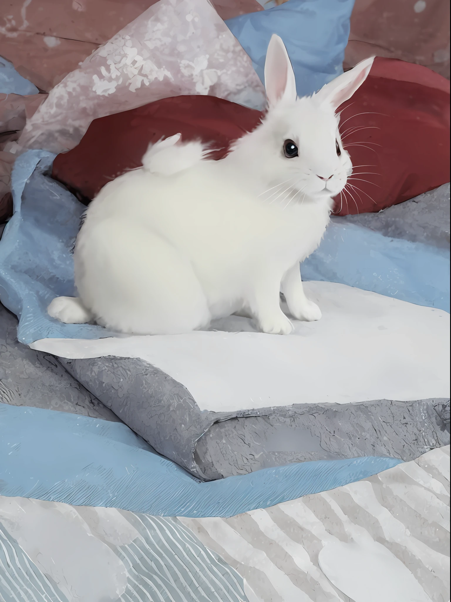 Best quality, masterpiece, white rabbit, cute, mane, fantasy world, colorful background