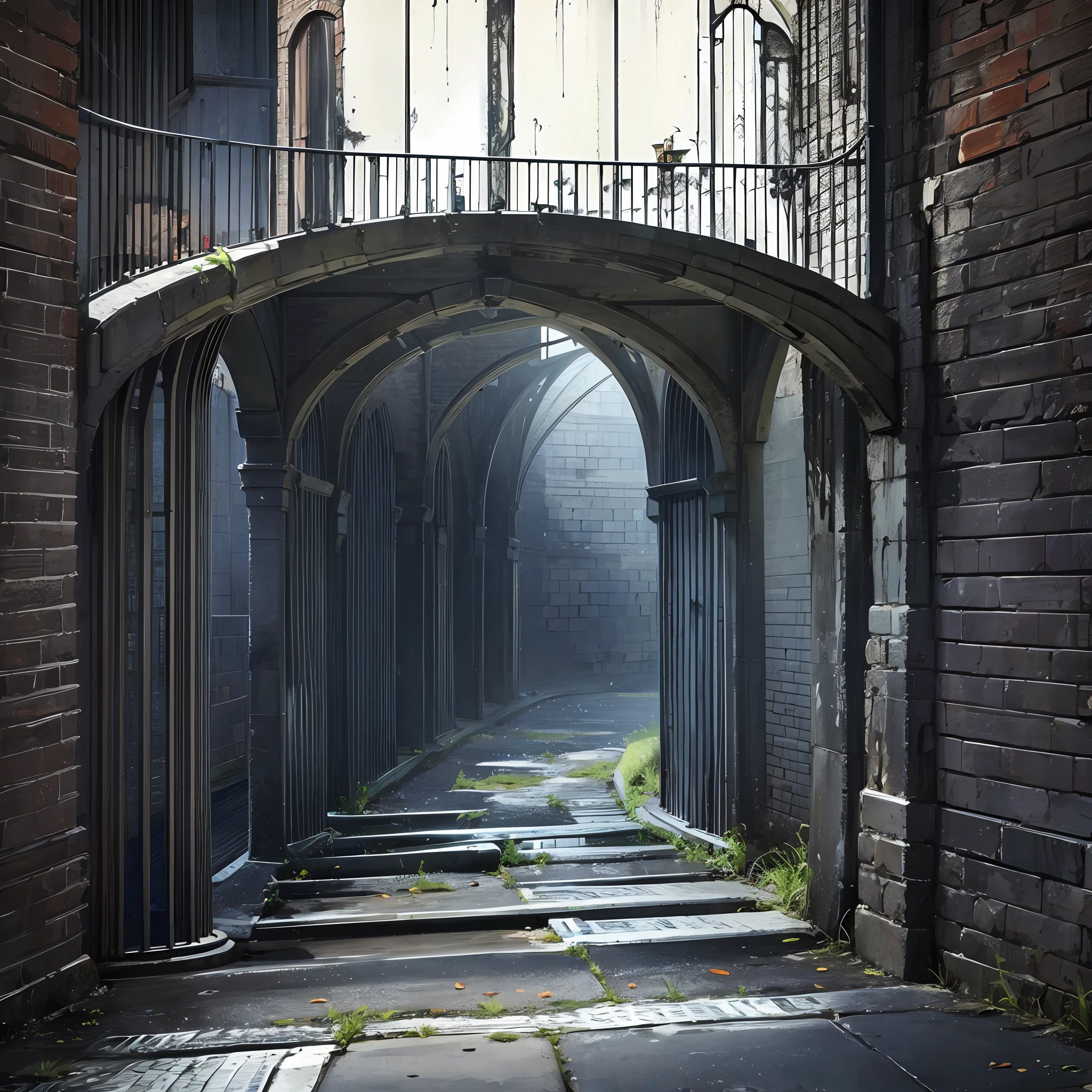 Night, twilight, arch, descent under the pavement, wooden barrel, realistic fantasy, dark horrors, wooden bridge, bridge arch --auto --s2