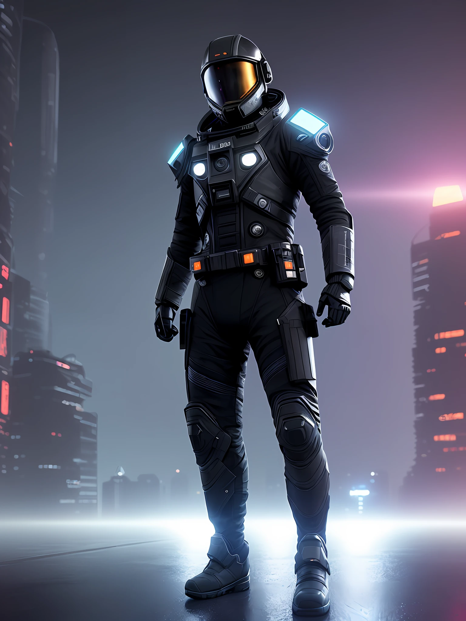 hyperrealistic dark photoshot of  (((full body: 2.0)))((desepticon, Astronout, ninja) ), tactical ninja astronaut mask, astronaut ninja helmet, tactical black glasses, Japanese Katana, bluster, posing, agressive view, acsonometric direction pose, futuristic asia city, wet city background, overdetailed texture, hdr+, 8k, QHD, backlighting, glow, unreal engine, dynamic lighting, beautyfull refraction, ((low-key lighting, dimly light)), saturated colors, vignette: 1.5