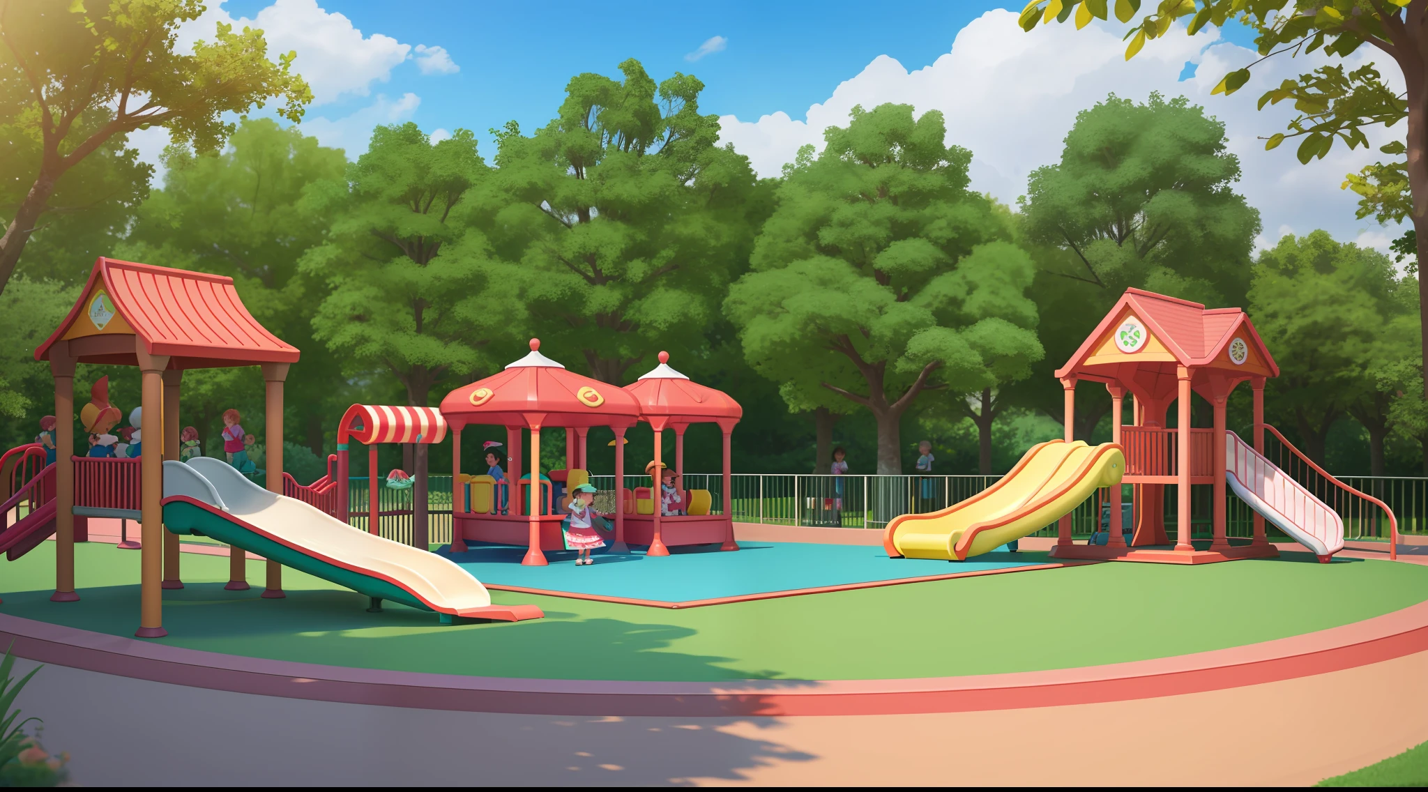Children's park, outdoor, rides, slides, OC renderer, dribbling high detail 8k, studio lighting --v 6