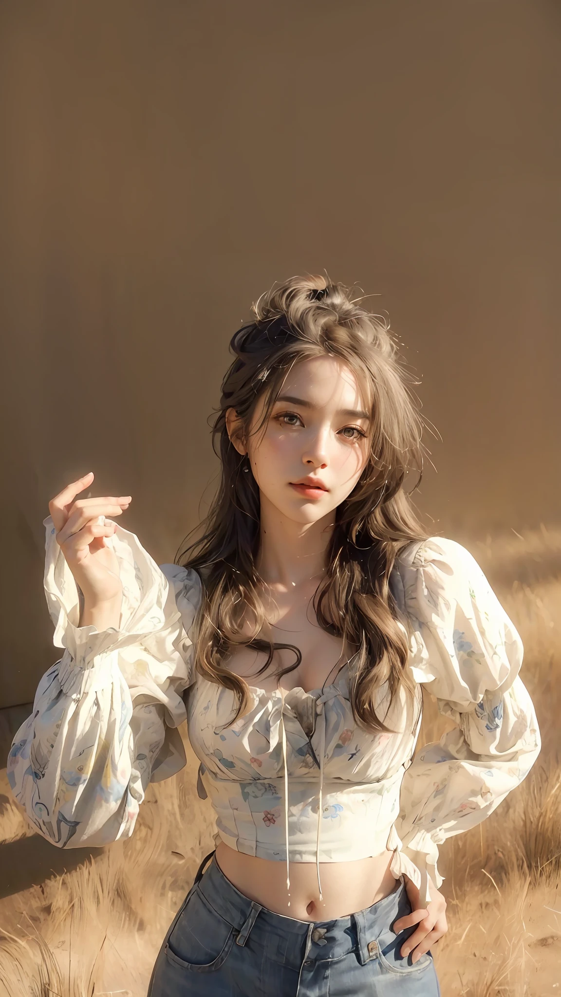 (RAW photo, best quality), (realistic, photo-realistic:1.3),best quality,highly detailed,masterpiece,ultra-detailed,illustration,1girl,upper_body,dynamic angle,world masterpiece theater,messy_long_hair,best quality,extremely detailed CG unity 8k wallpaper,ink,Amazing,cinematic lighting,lens_flare, dunhuang_style