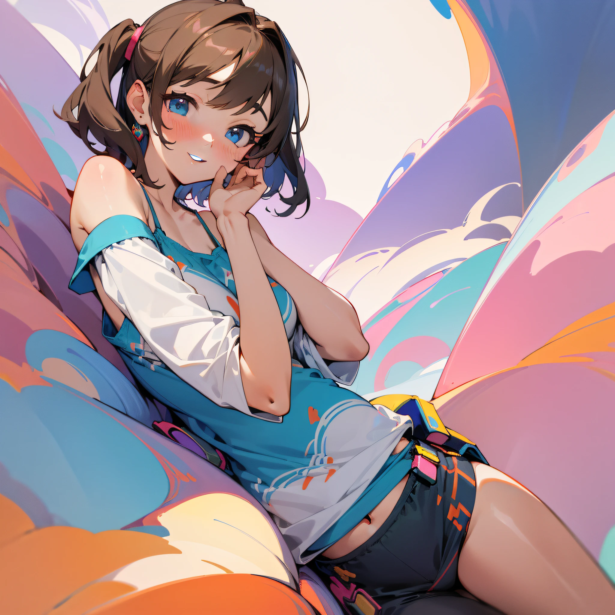 (masterpiece, best quality:1.2), (highres, abstract:1.1), ultra detail, 1girl, cute pose, camisole, off shoulder, parted lips, smile, blush