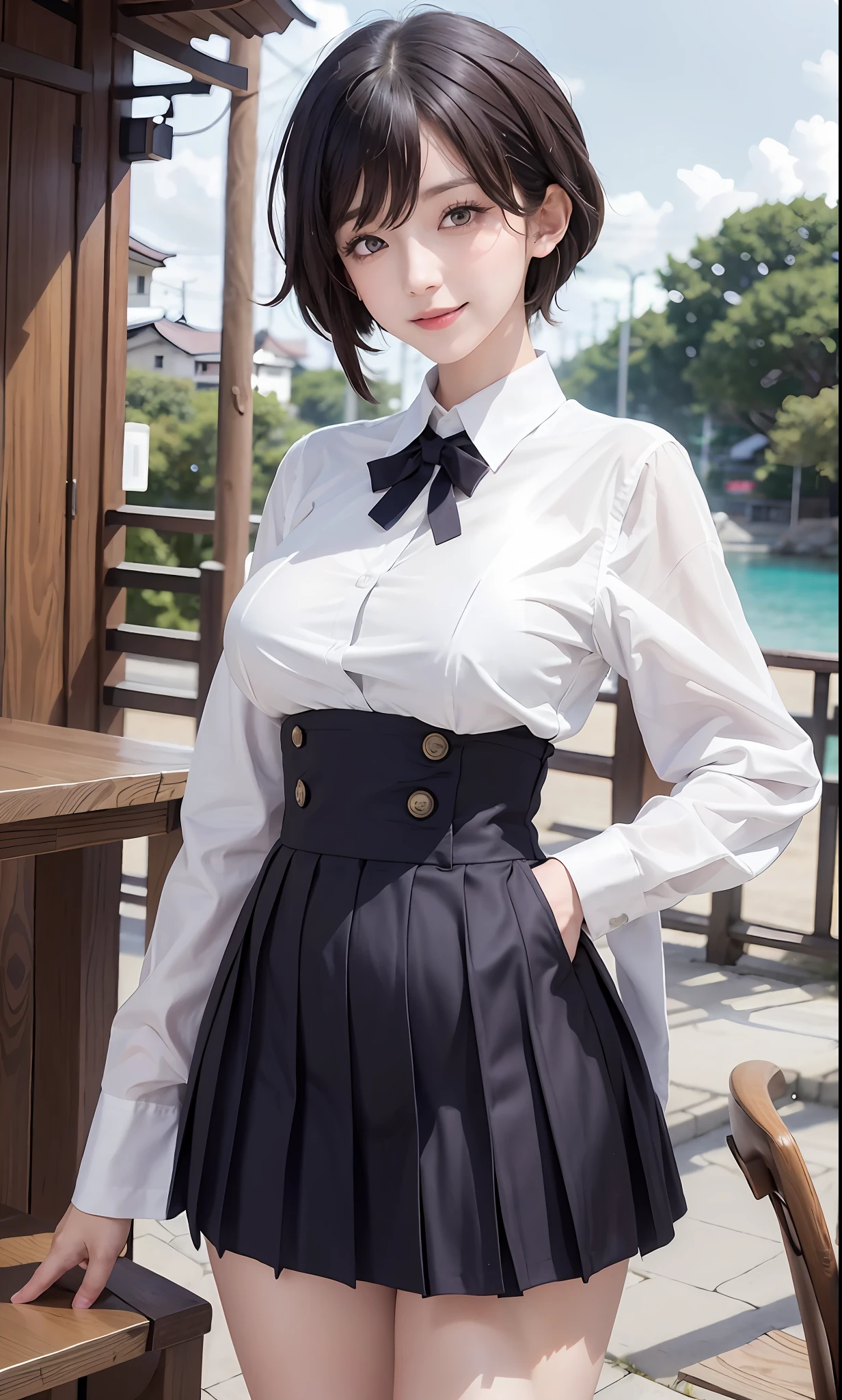 majicMIX real, (raw photo:1.2), (photorealistic:1.4), beautiful detailed girl,short hair, show off panties, show off panties, panty shot, highly detailed eyes and face, beautiful detailed eyes, huge file size, ultra detailed, high resolution, highly detailed, best quality, masterpiece, ((Japan girls' high school uniform)), illustration, very detailed, CG, unification, 8k wallpaper, fine details, highly detailed cg uniform 8k wallpaper, light on face, movie lighting, 16 year old girl, frontal, pleated skirt, blazer, beach, morning, smile, sexy pose