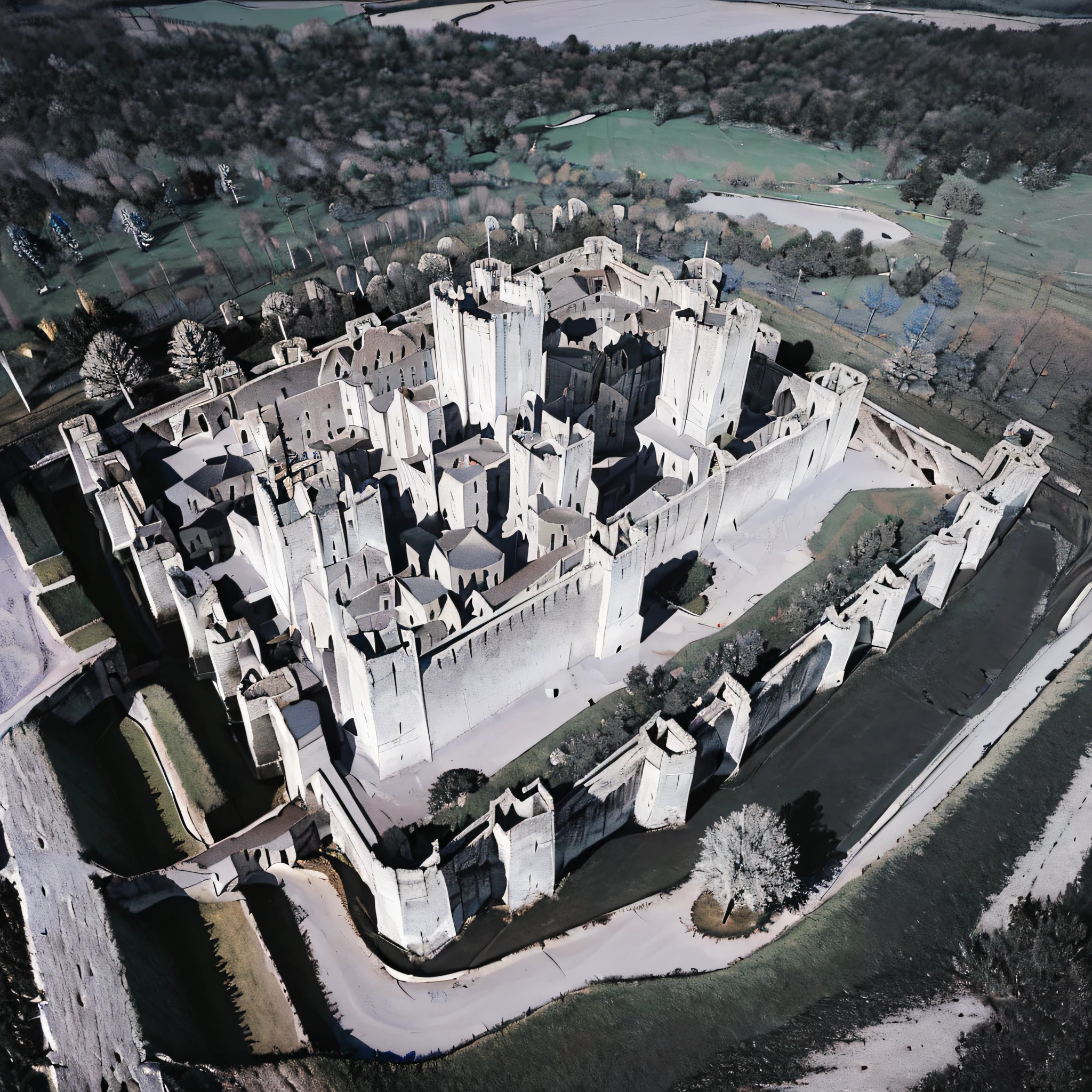(masterpiece, best quality:1.2), ultra-detailed, Castle (at night very dark light magic landscape:1.3), (white dead trees and black grass:1.3), (realistic:1.5),