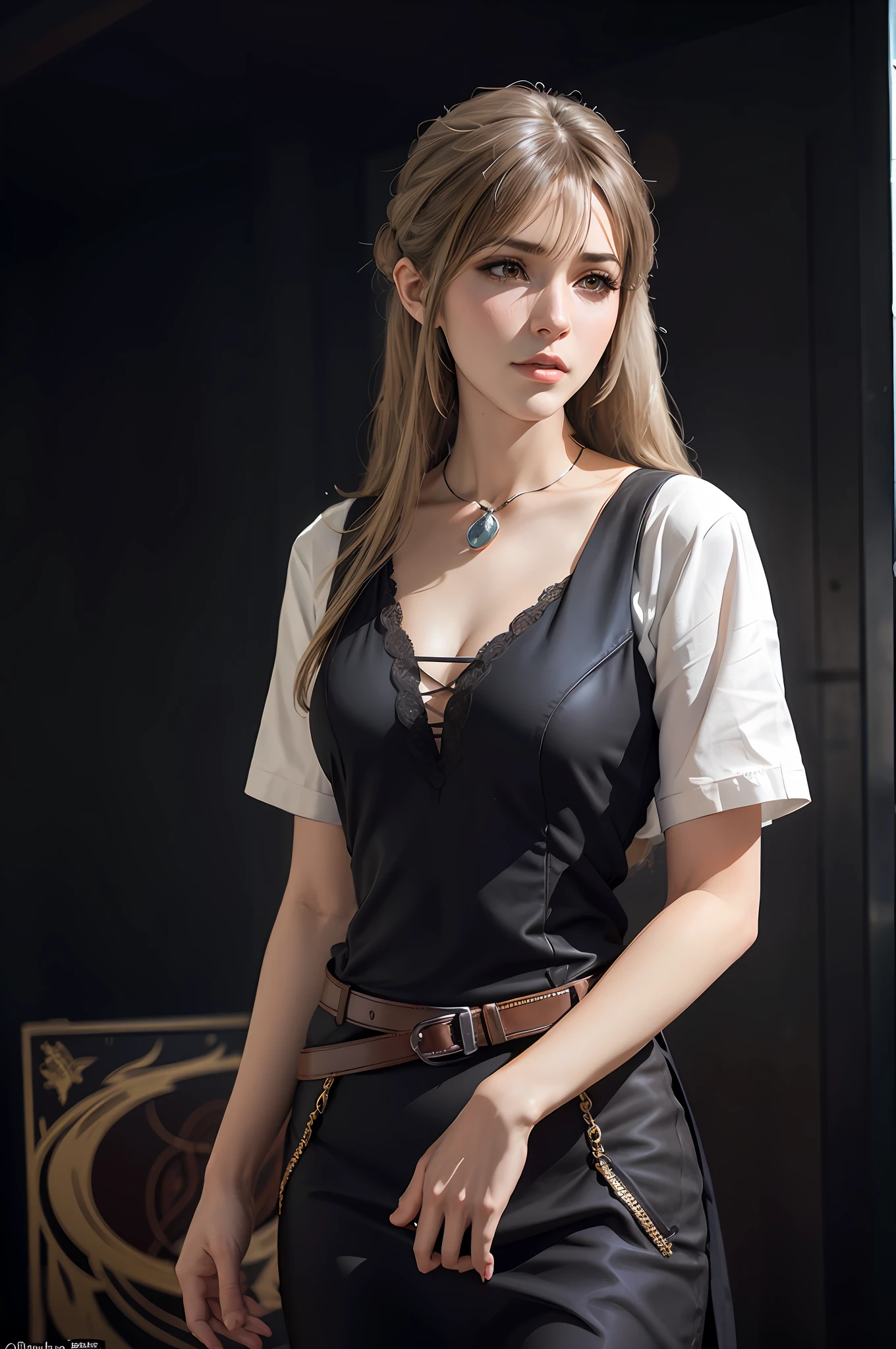 arafed woman in a black dress and a white shirt, seductive tifa lockhart portrait, tifa lockhart portrait, portrait of tifa lockhart, tifa lockhart, tifa lockheart, aerith gainsborough, beautiful aerith gainsborough, tifa, glamorous tifa lockheart, glamorous aerith portrait, in detailed steampunk dress, rin, fashionable rpg clothing