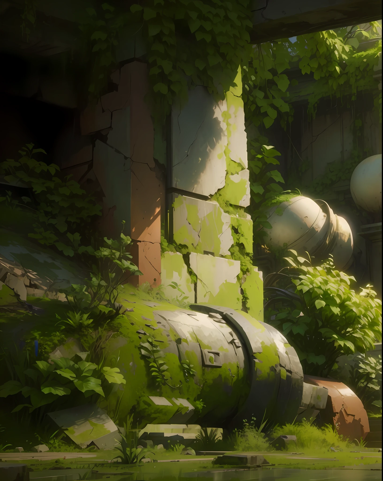 Environmental concept art, plant interlacing, ruins