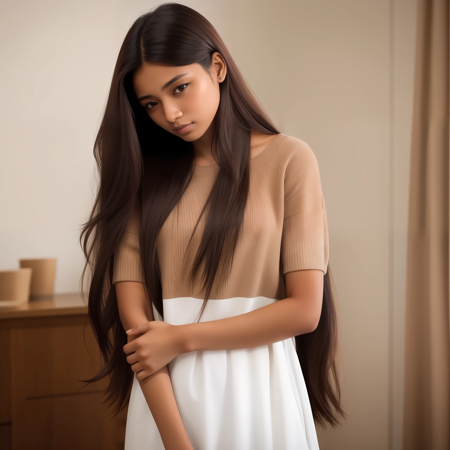 Brown woman with long hair