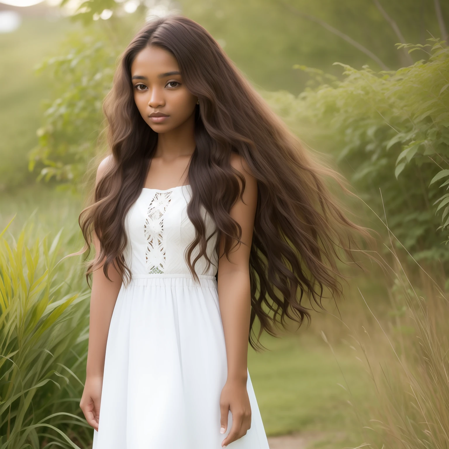 Brown woman with long hair