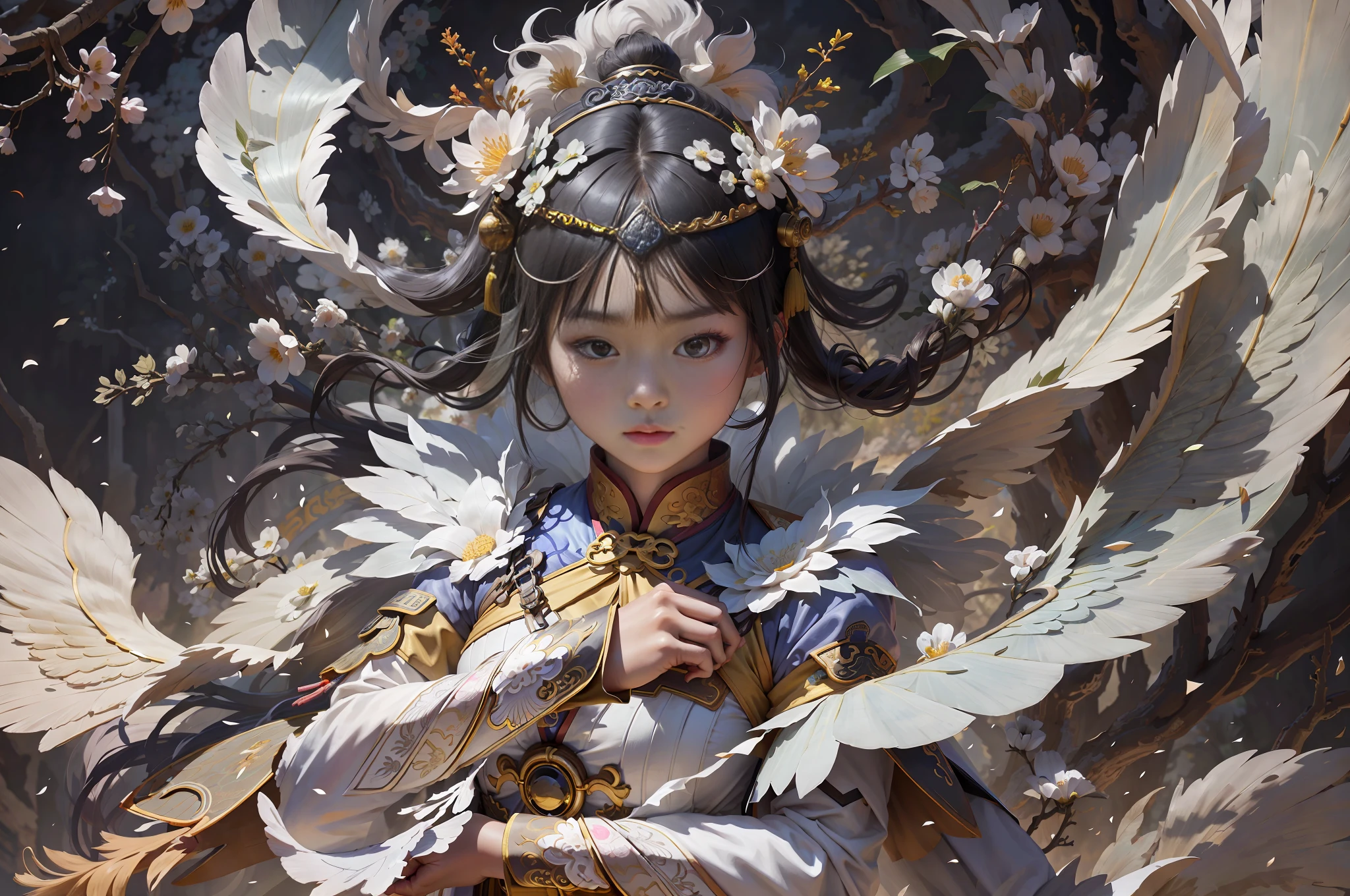 A girl, ancient Chinese costume, whole body, sunshine, clear face, clean white background, masterpiece, super detail, epic composition, ultra HD, high quality, extremely detailed, official art, uniform 8k wallpaper, super detail, 32k