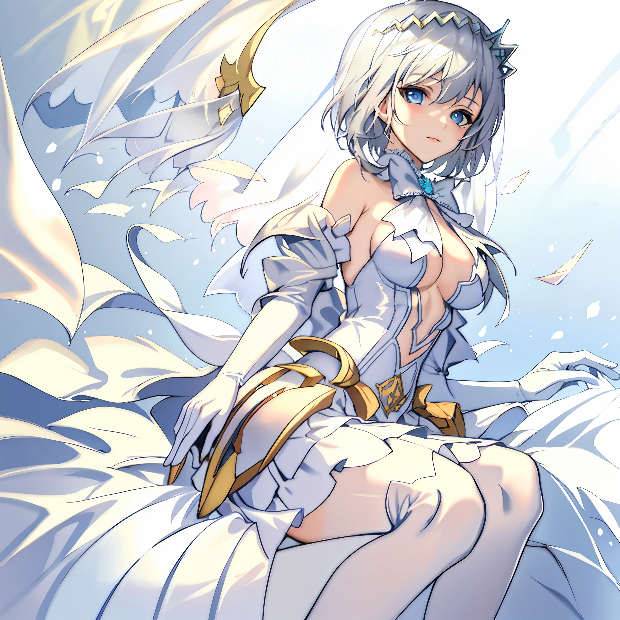 18 year old beautiful girl, masterpiece, top quality, 8K animation, detailed fingers, precise fingers, not unnatural hands, illustration, 1 girl, solo, silver hair bob cut, white veil, ORIGAMI
