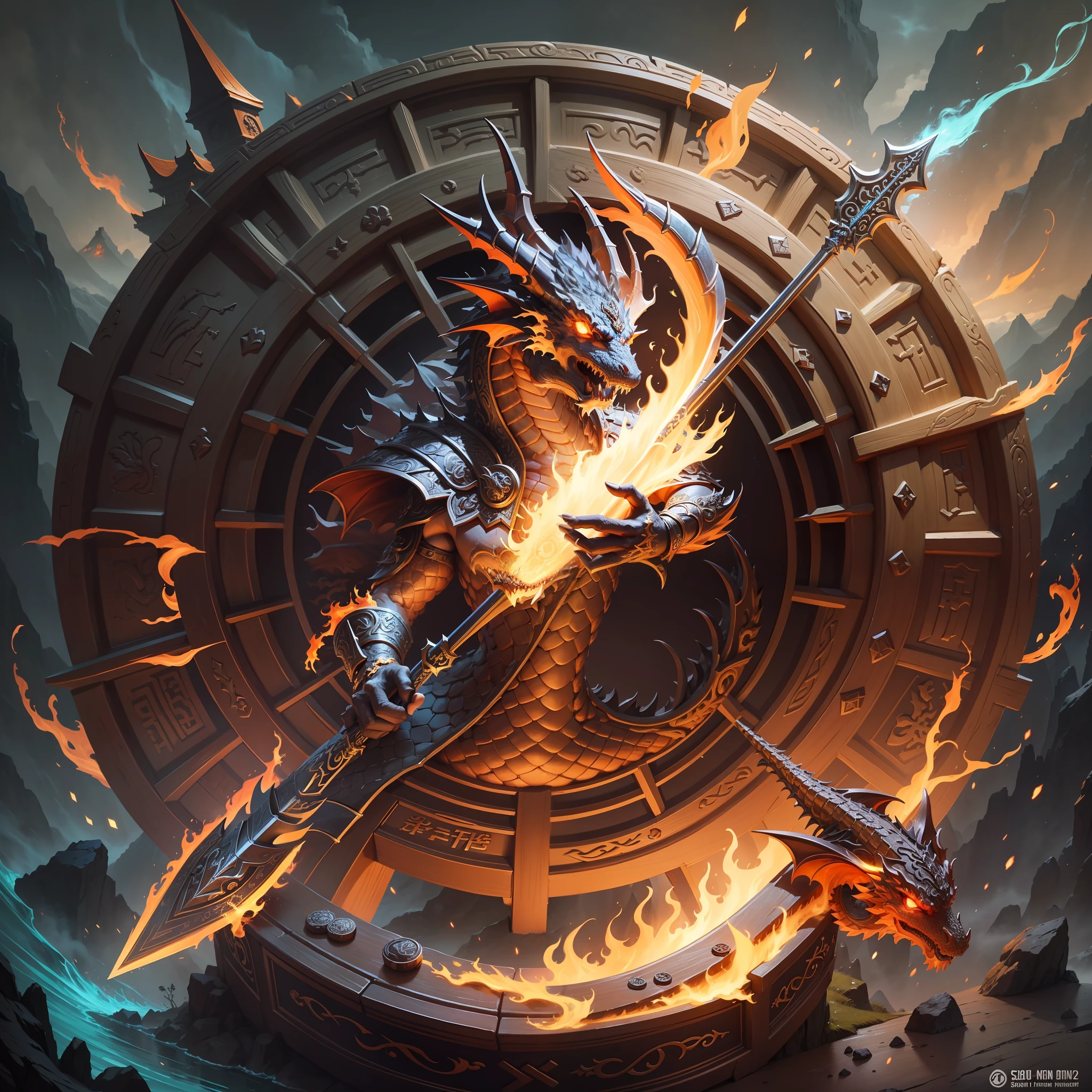 Logo, fantasy, detailed, 1:5, 4kk, dragon, ring, fire, alliance, team, effective, friendship, communication, adventure, island, inscription new era legend --auto --s2