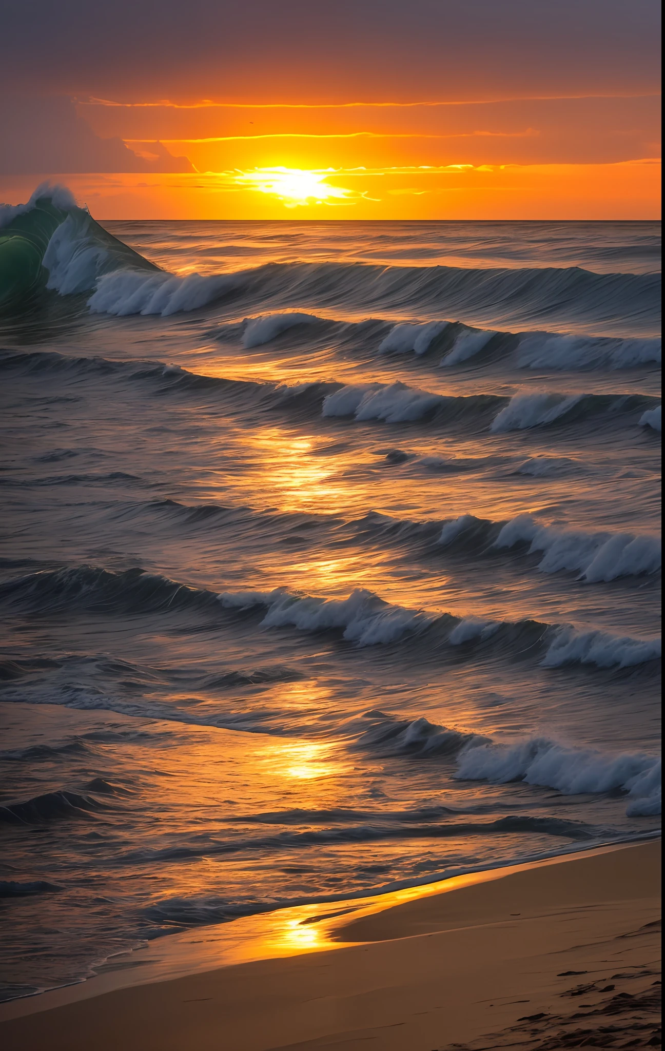 ocean sunset with waves crashing beach, beautiful waves, beautiful ocean, ocean waves, ocean waves, amazing waves, soaring waves, foam waves, sunset on the beach, sea, sunset on the beach, beautiful sunrise, calm waves, chaotic sea environment, show beach at sunset, rippling ocean waves, energy waves, stunning sunset
