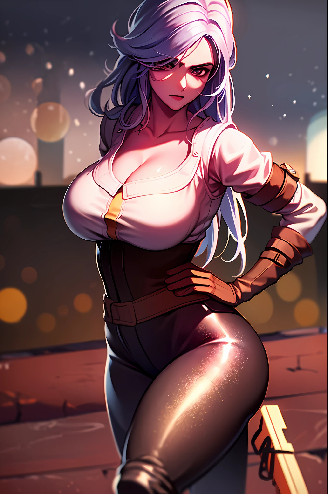 (8k, RAW photo, best quality, masterpiece: 1.2), ((best quality)), physical rendering, standing, cleavage, full body, leggings, ass, wide hips, (bokeh:1.4), Siri, woman