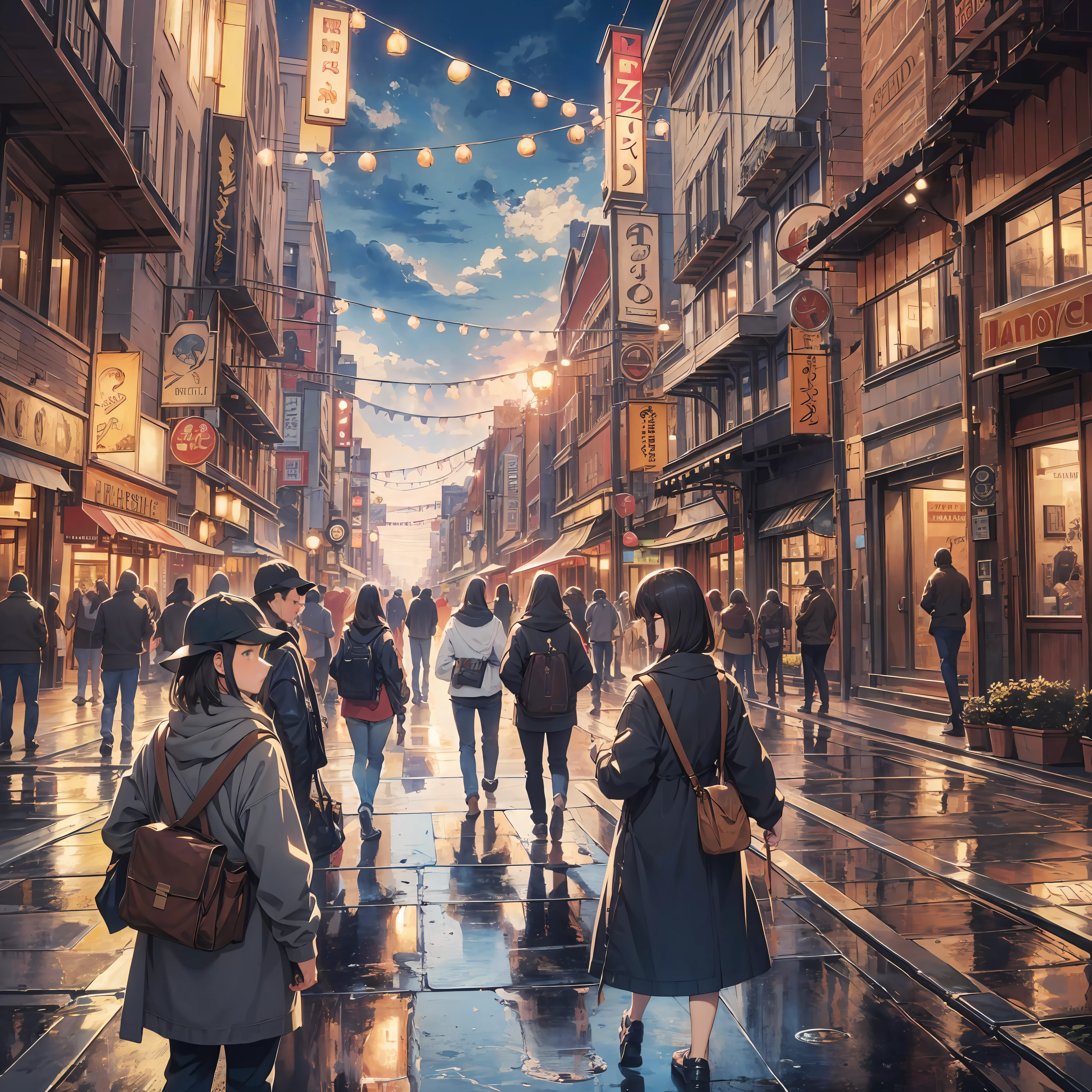 Crowded Main Street (best quality: 1.1) (Masterpiece: 1.3) with unparalleled masterpiece, surreal 8K, perfect artwork, super detail, best quality, masterpiece 4K wallpaper aesthetics, masterpiece, award-winning artwork, official art, cinematic lighting