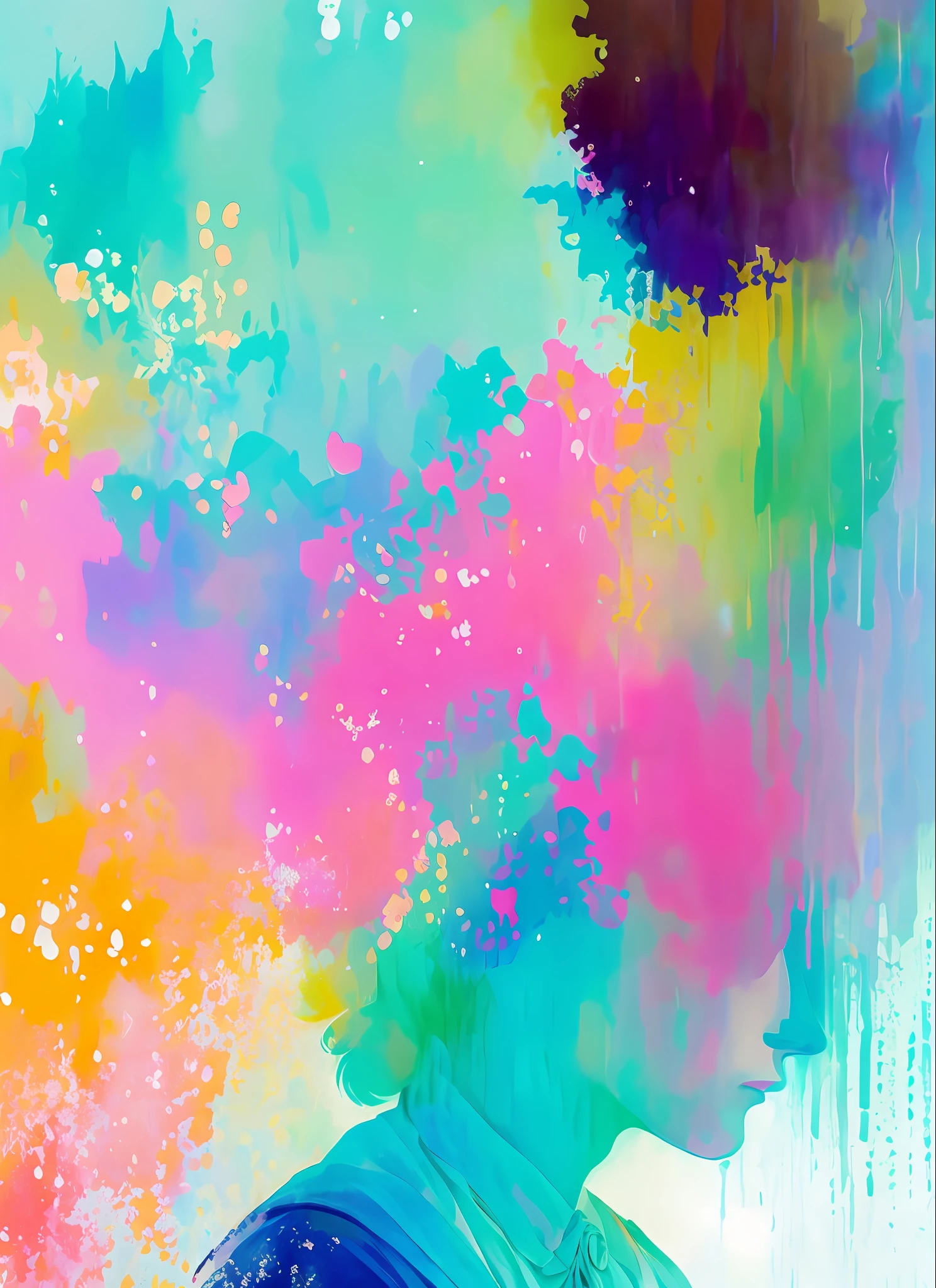 Agnes Cecil woman, bright design, pastel colors, ink drops, spring light