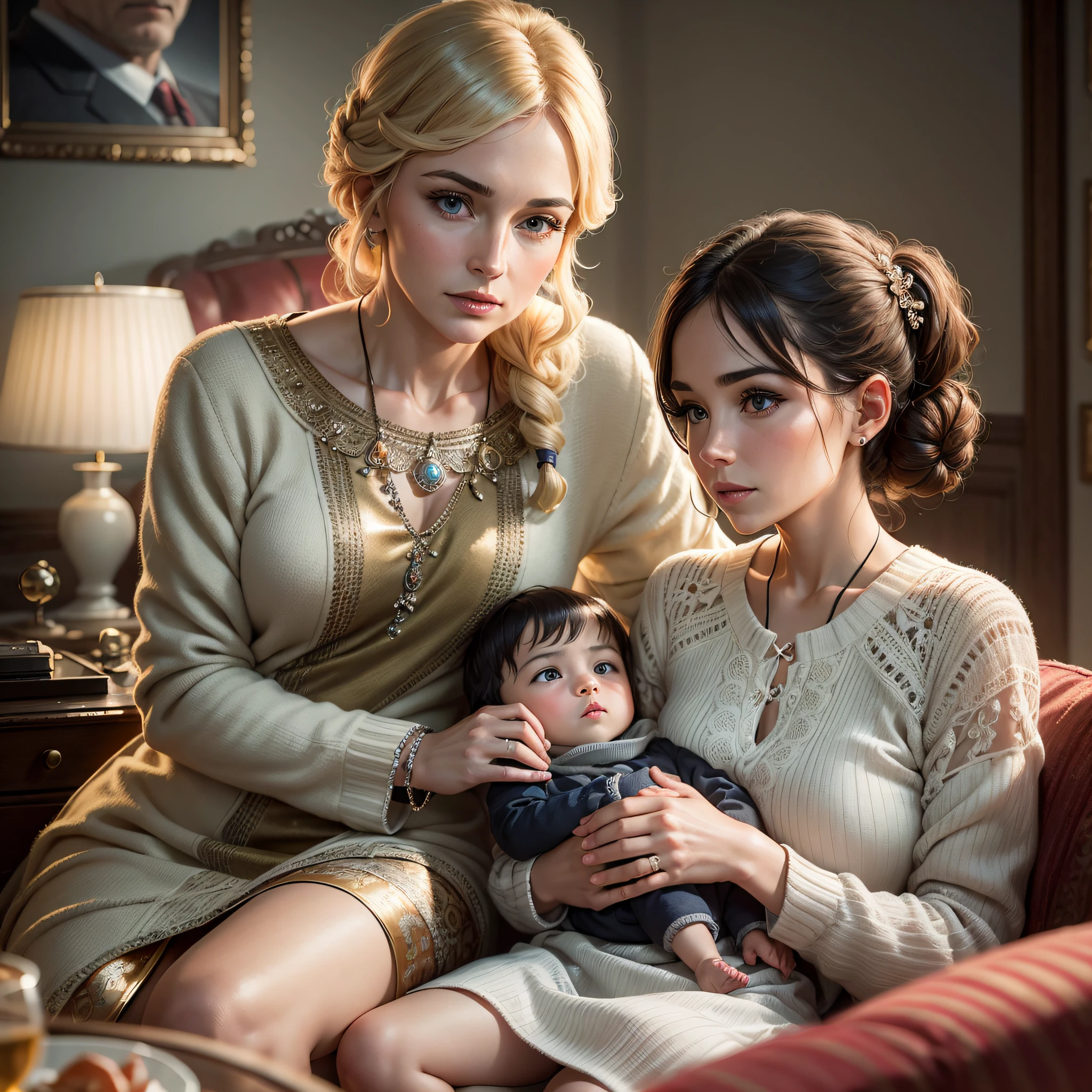 "((Exquisite)), high quality, highly detailed, ultra realistic, family portrait watching TV in the 60s, cinematic lighting, f/1.8 aperture technique, and 16k resolution."