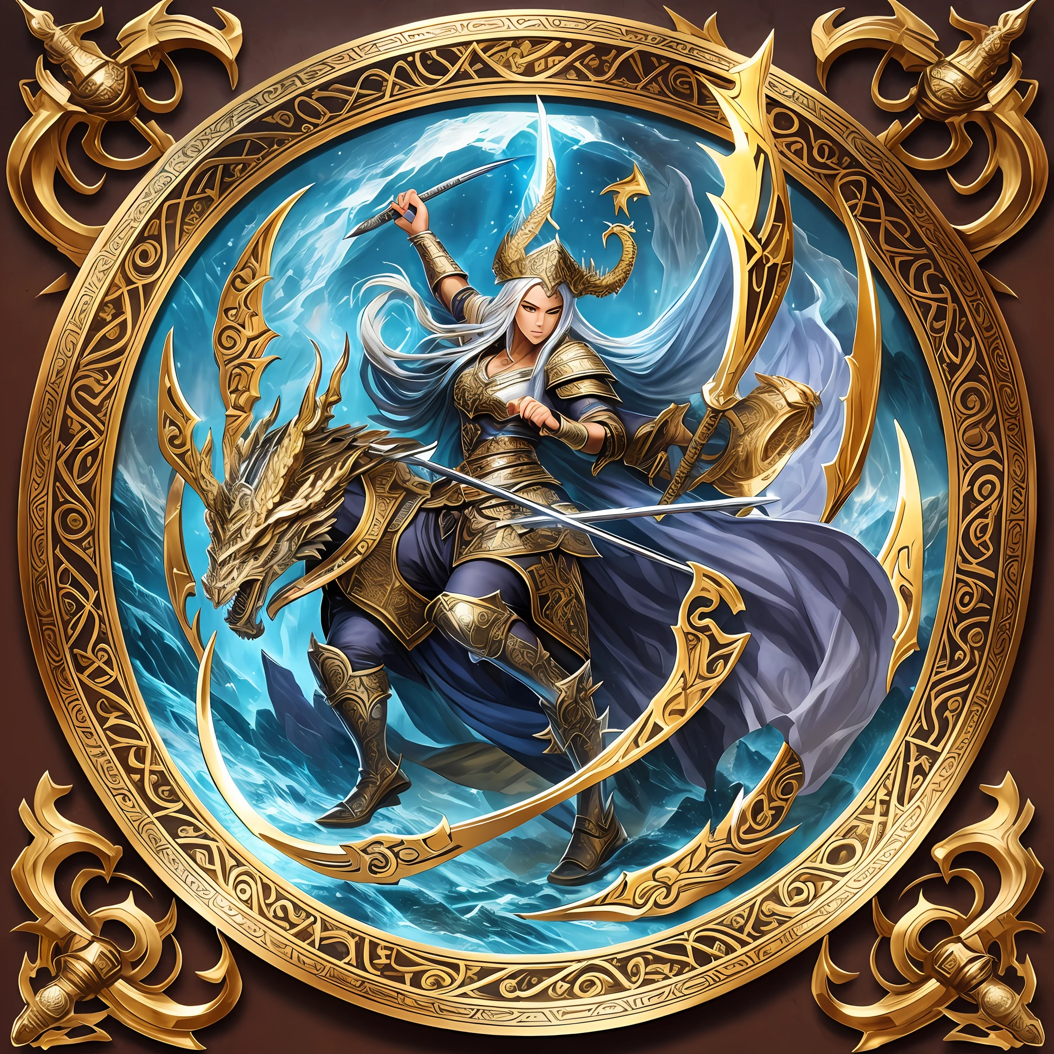 Logo (inscription new era legend),fantasy, detailed, 1:5, 4kk, swords, spears, dragon, ring, fire, alliance, team, effective, friendship, communication, adventure, island, ant, inscription new era legend --auto --s2